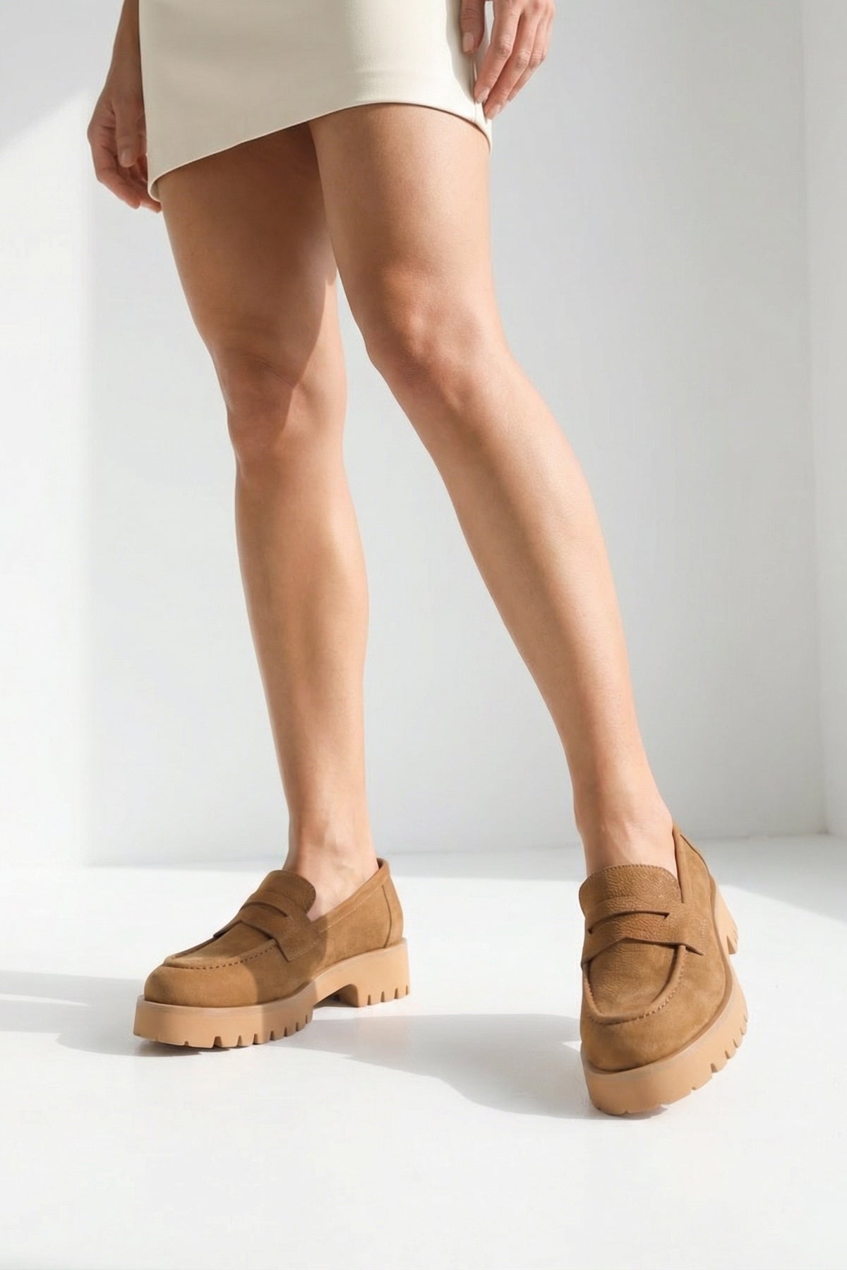 Mantar Tabanlı Deri Kadın Loafer