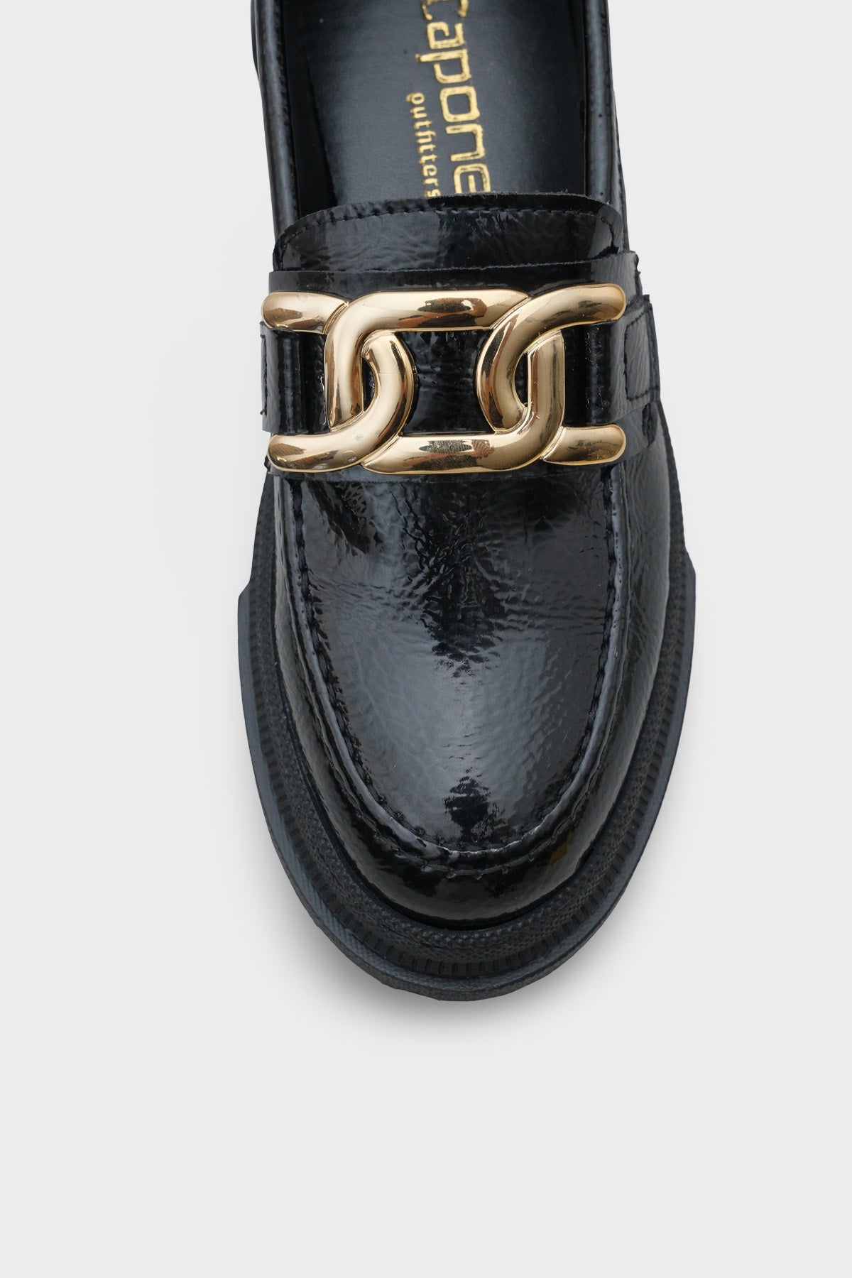 Meagan Oval Burunlu Metal Aksesuarlı Trak Tabanlı Kırışık Rugan Kadın Loafer