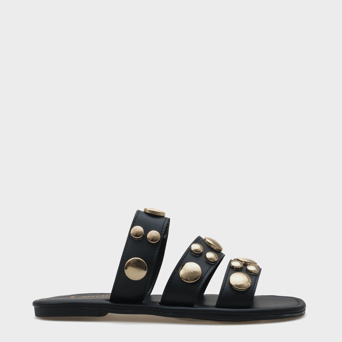 Kate Bantlı Metal Aksesuarlı Düz Topuklu Yuvarlak Burunlu Kadın Terlik