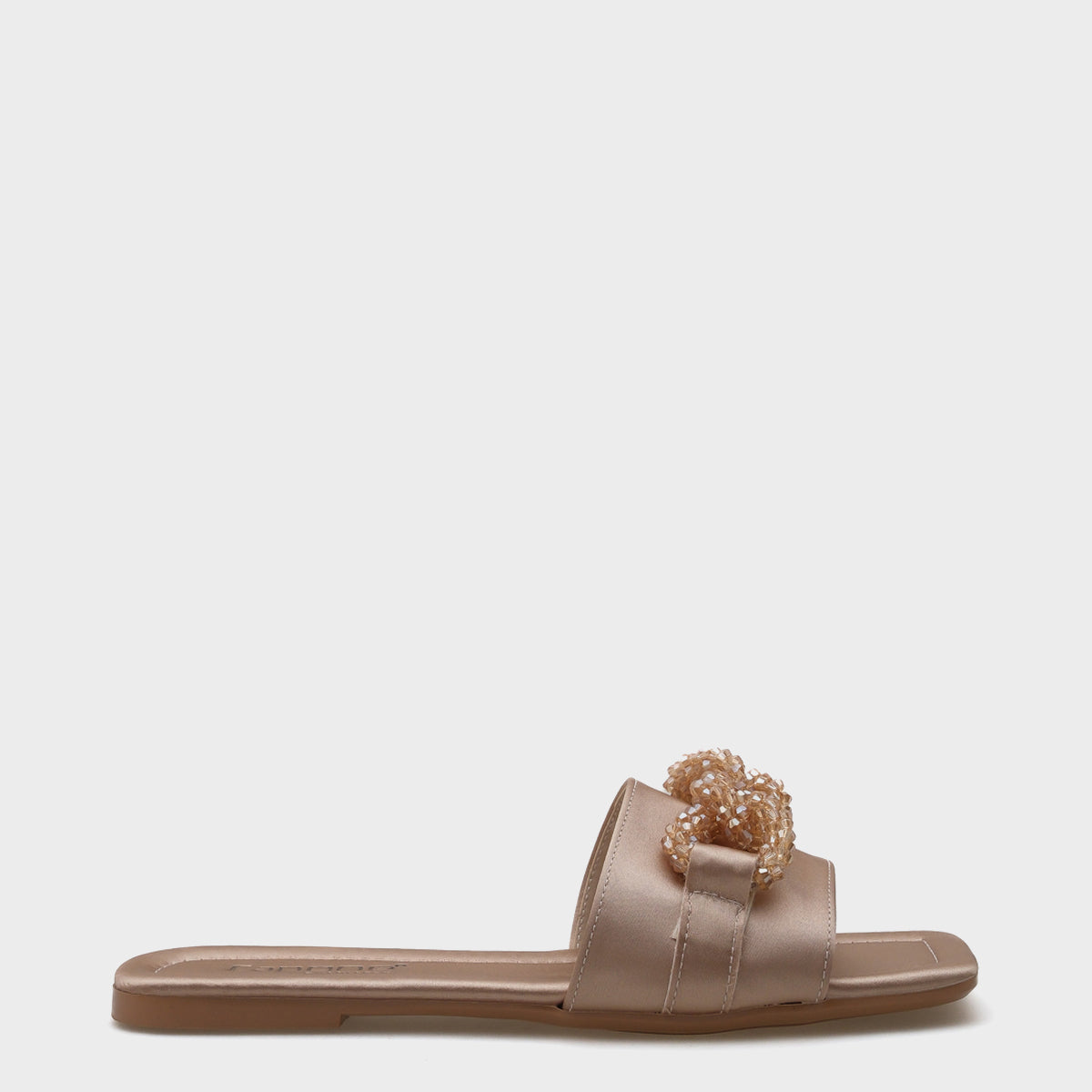 Katlin Düz Topuklu Saten Taşlı Küt Burunlu Kadın Terlik