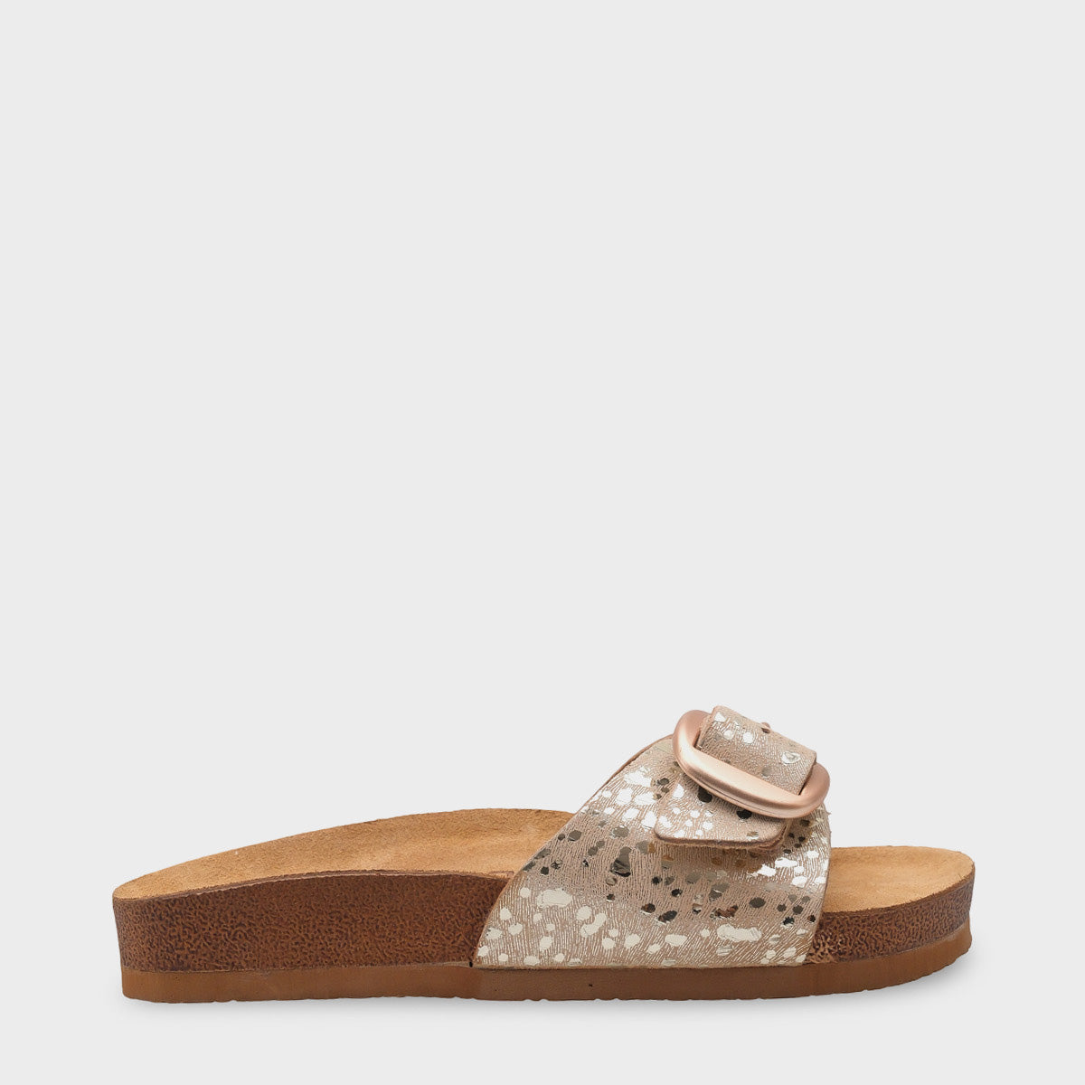 Lee Büyük Tokalı Anatomik Mantar Tabanlı Deri Terlik