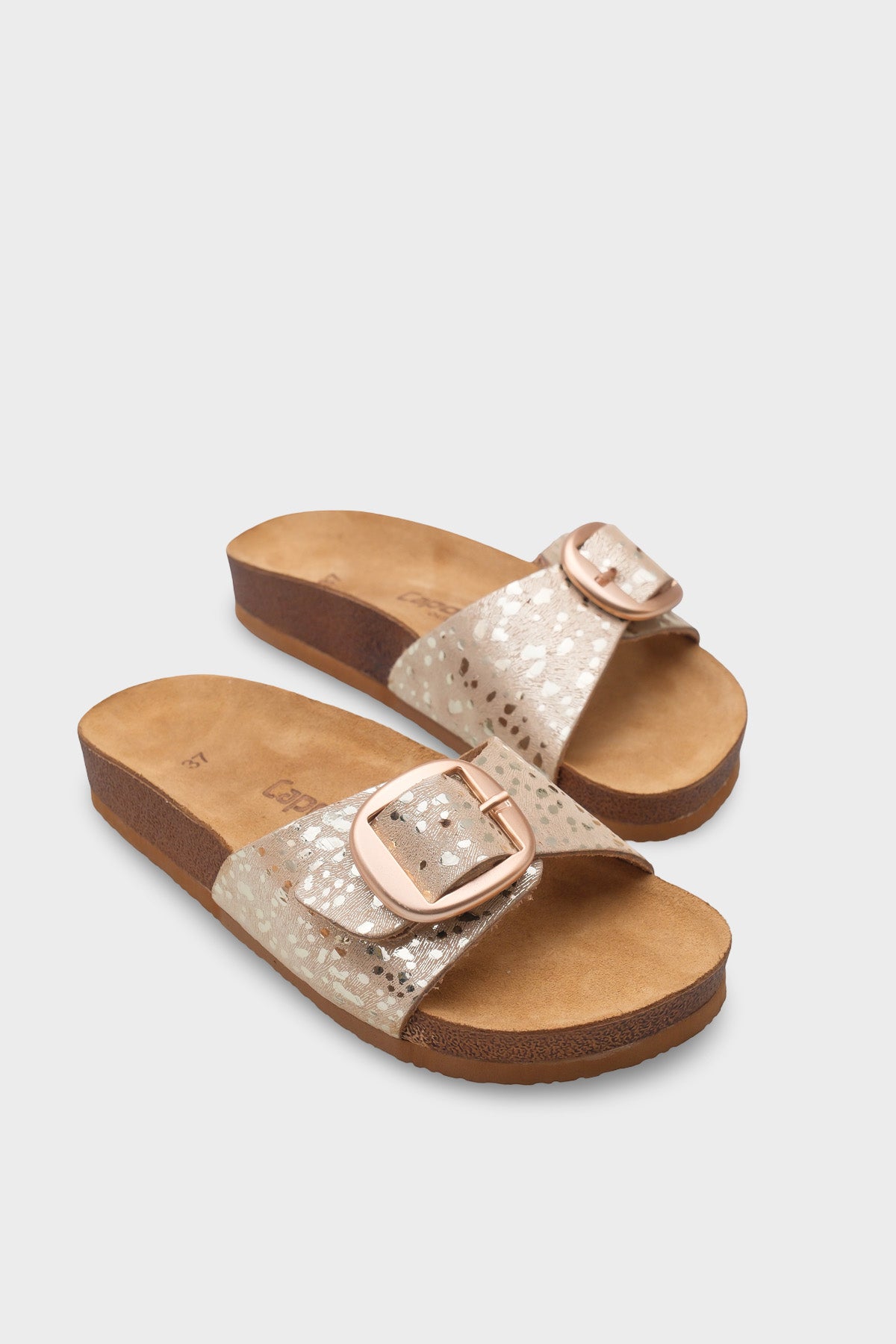 Lee Büyük Tokalı Anatomik Mantar Tabanlı Deri Terlik