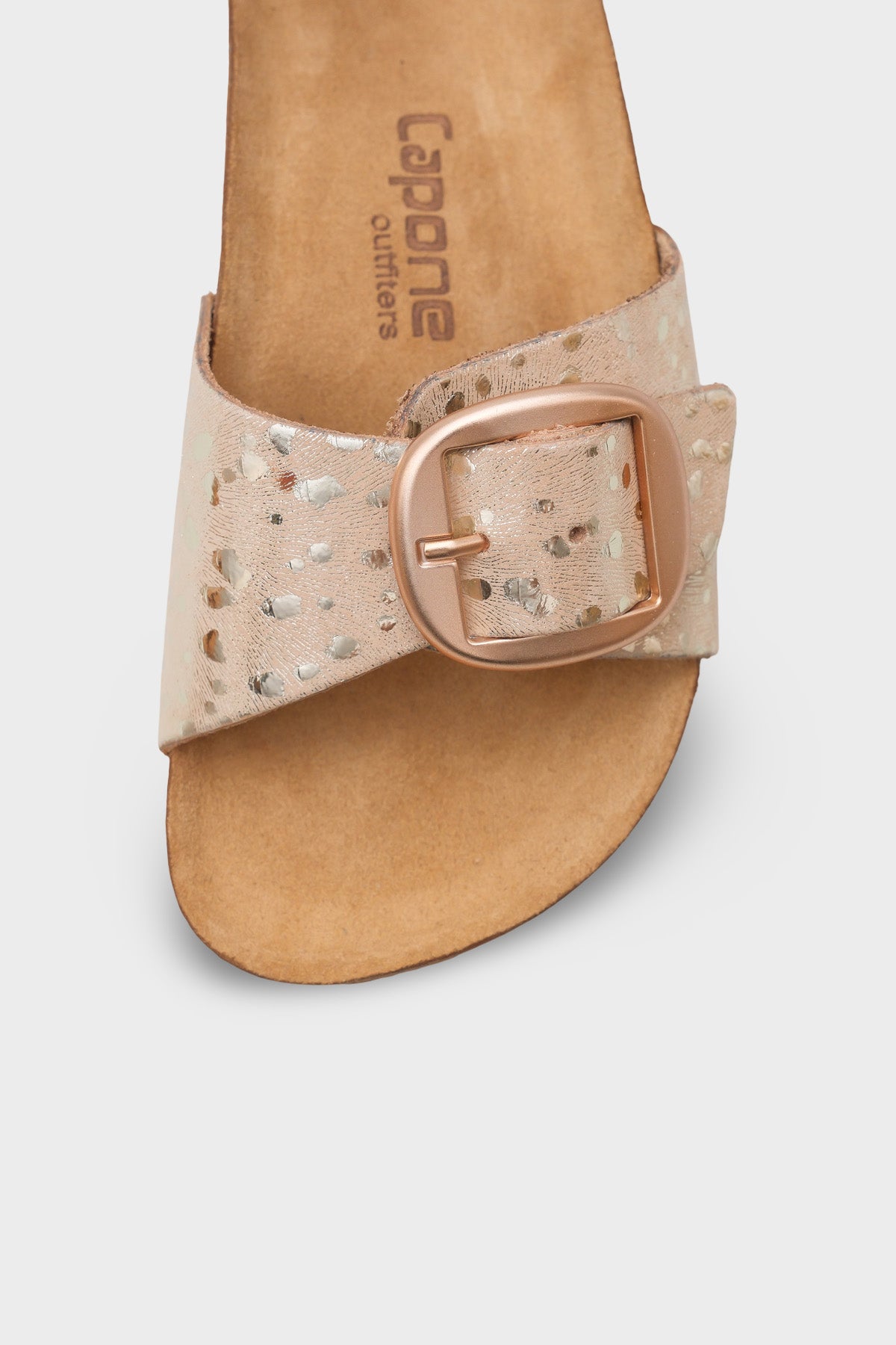 Lee Büyük Tokalı Anatomik Mantar Tabanlı Deri Terlik