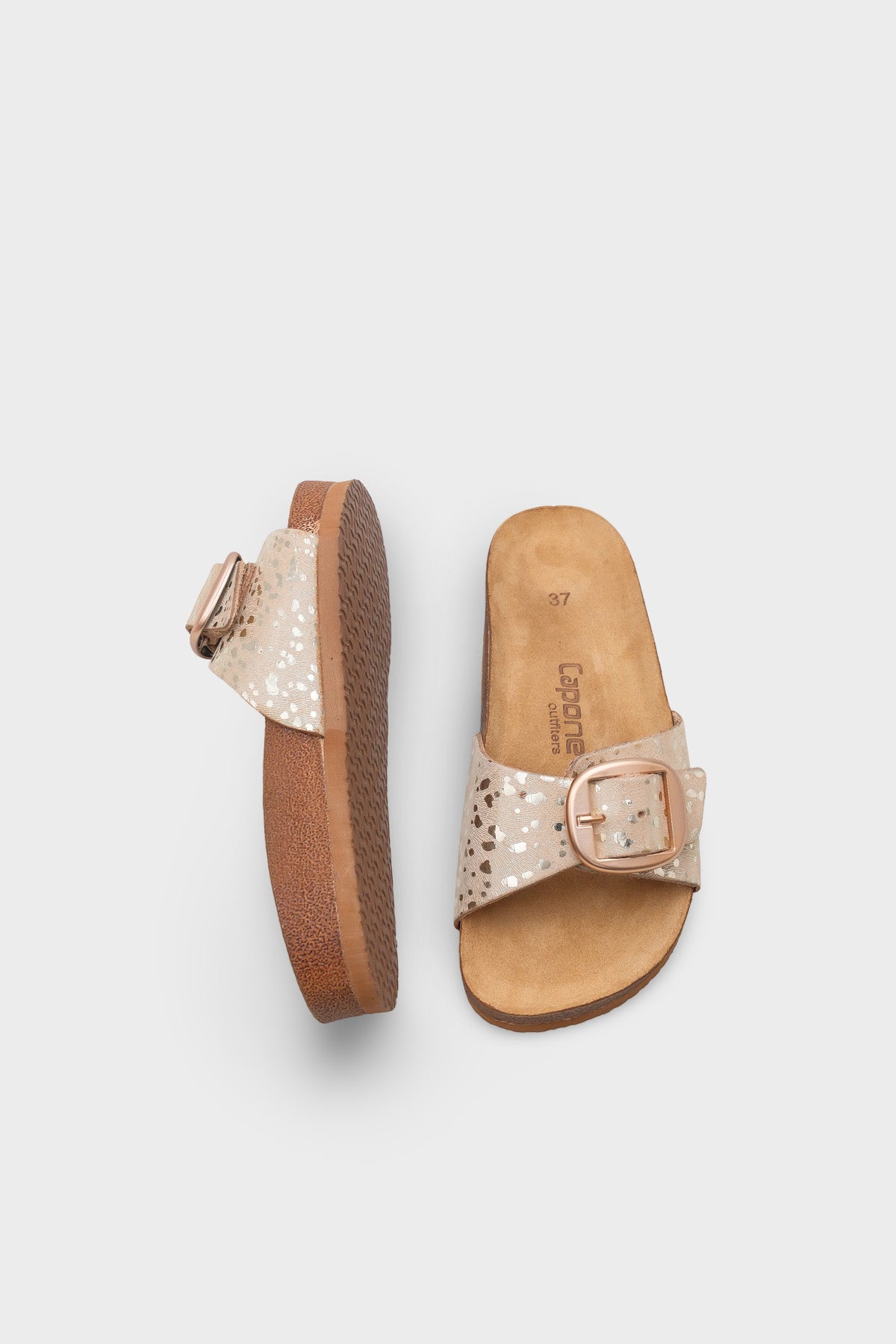 Lee Büyük Tokalı Anatomik Mantar Tabanlı Deri Terlik