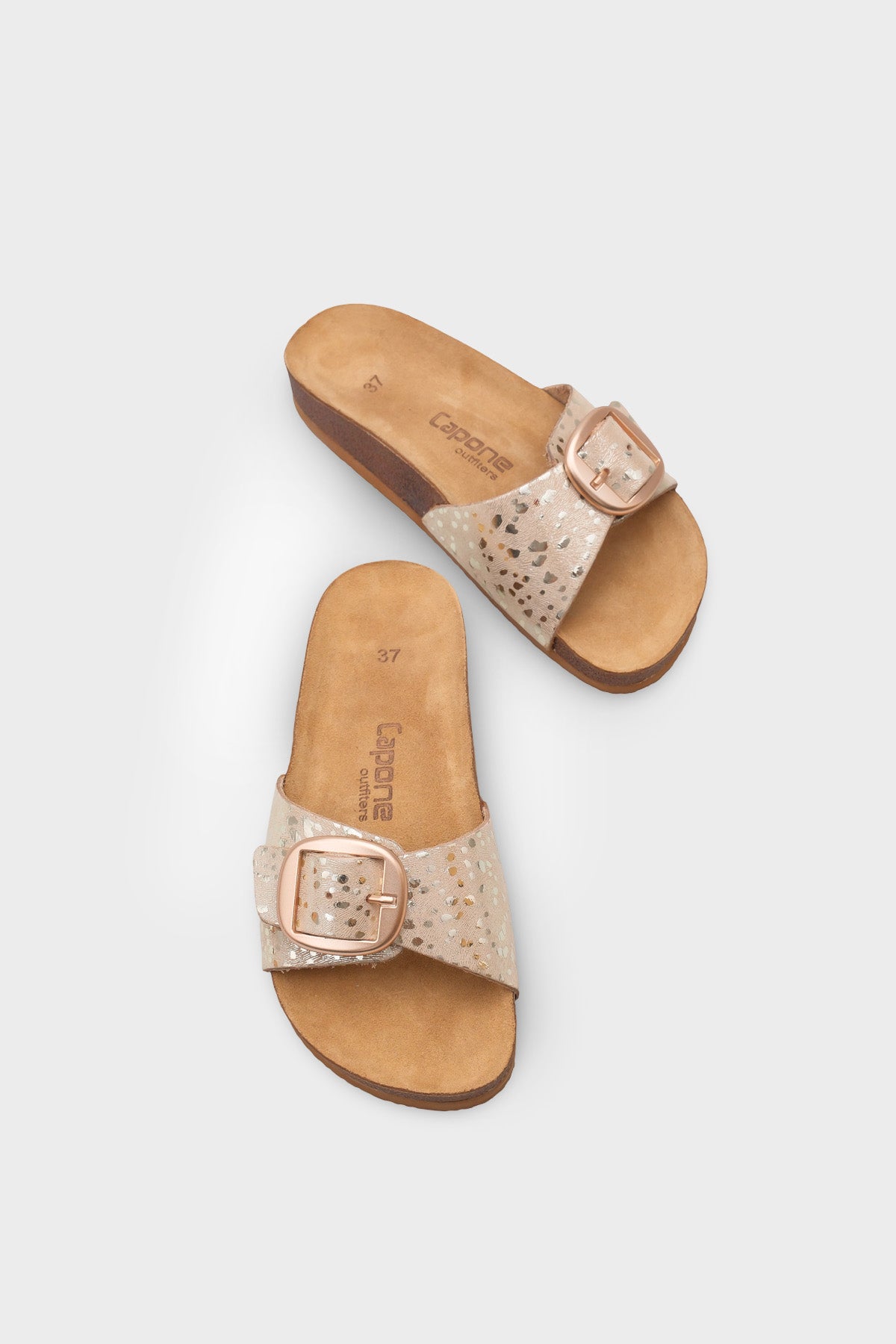 Lee Büyük Tokalı Anatomik Mantar Tabanlı Deri Terlik