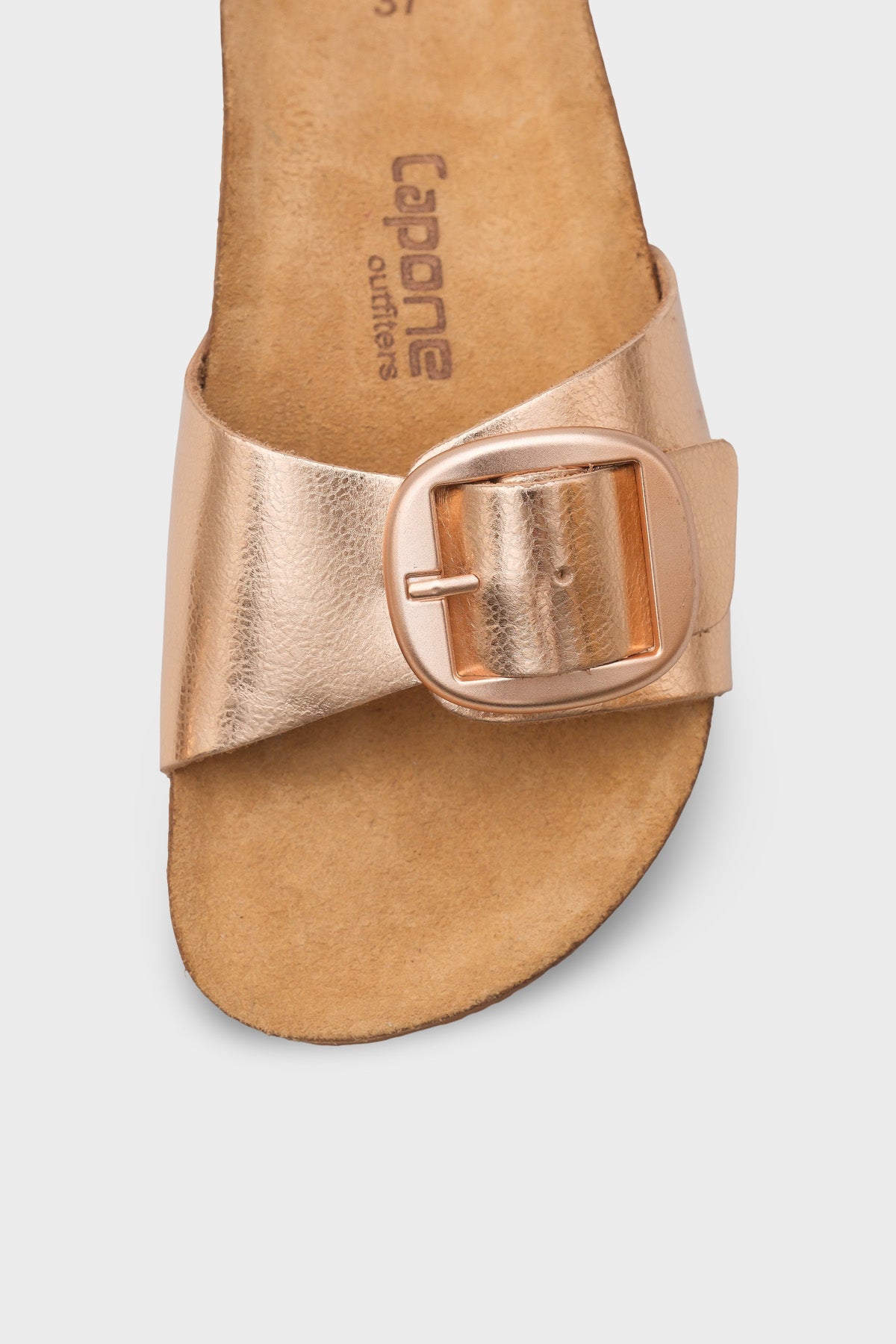 Lee Büyük Tokalı Anatomik Mantar Tabanlı Deri Terlik