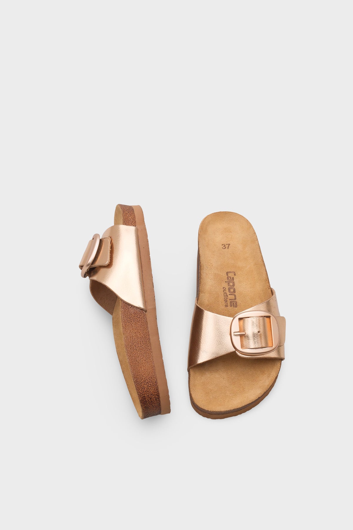 Lee Büyük Tokalı Anatomik Mantar Tabanlı Deri Terlik