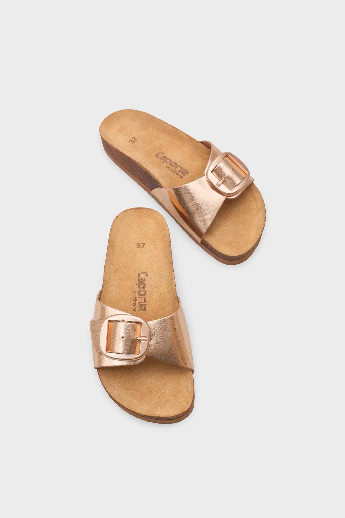 Lee Büyük Tokalı Anatomik Mantar Tabanlı Deri Terlik