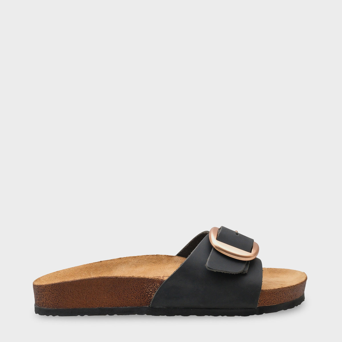 Lee Büyük Tokalı Anatomik Mantar Tabanlı Deri Terlik