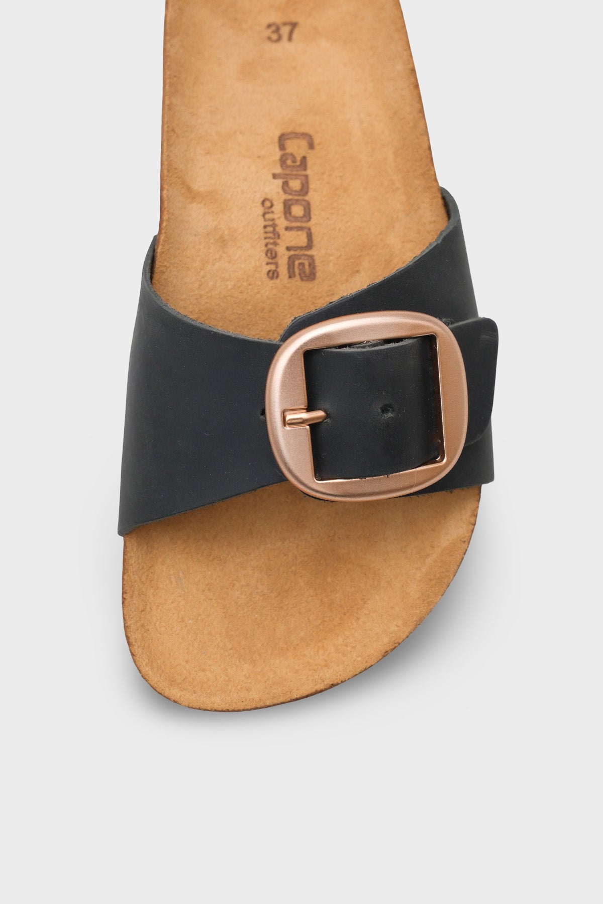 Lee Büyük Tokalı Anatomik Mantar Tabanlı Deri Terlik