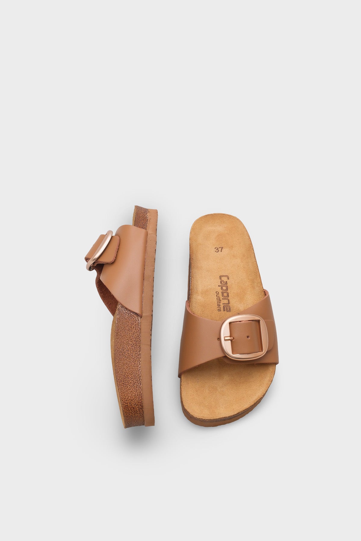 Lee Büyük Tokalı Anatomik Mantar Tabanlı Deri Terlik