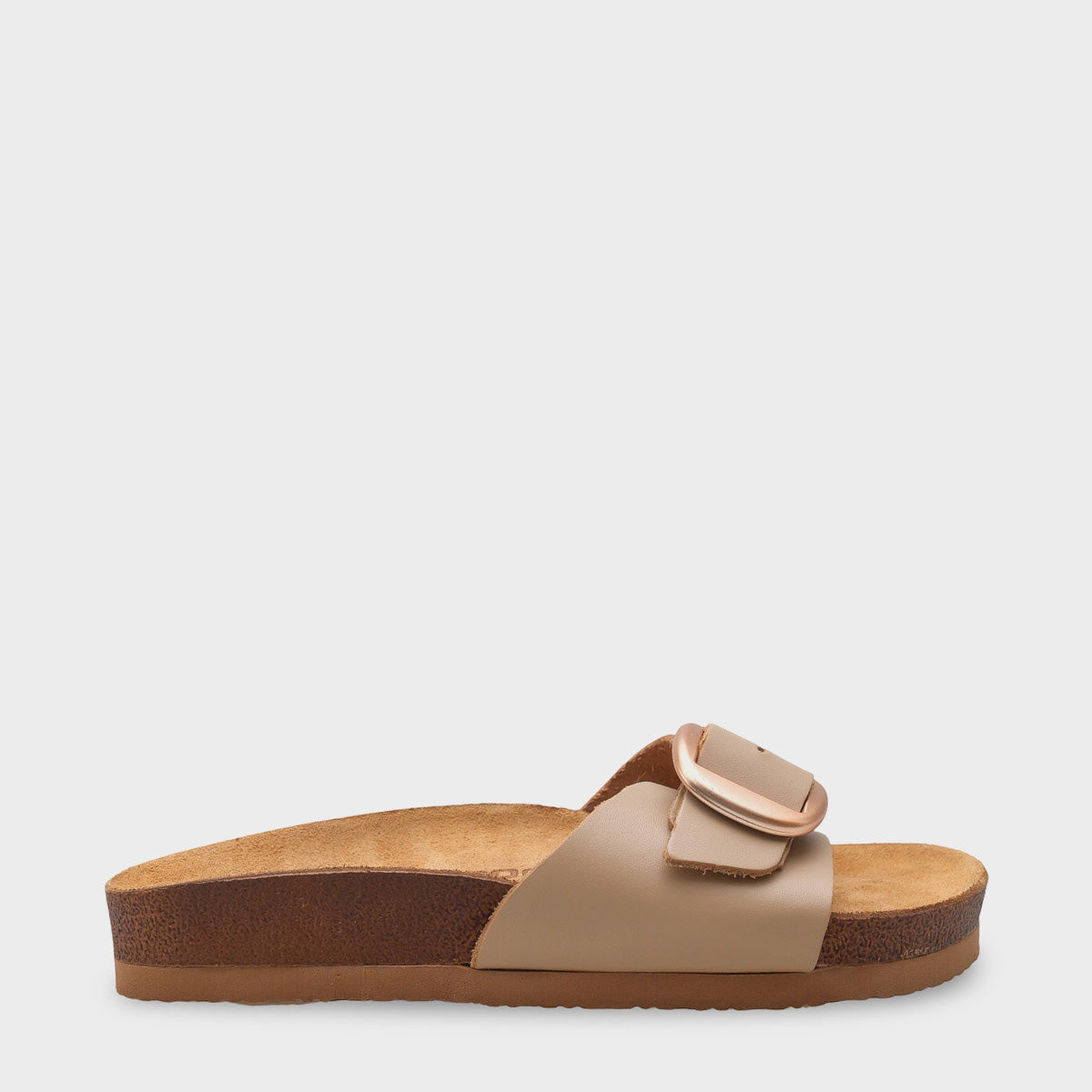 Lee Büyük Tokalı Anatomik Mantar Tabanlı Deri Terlik