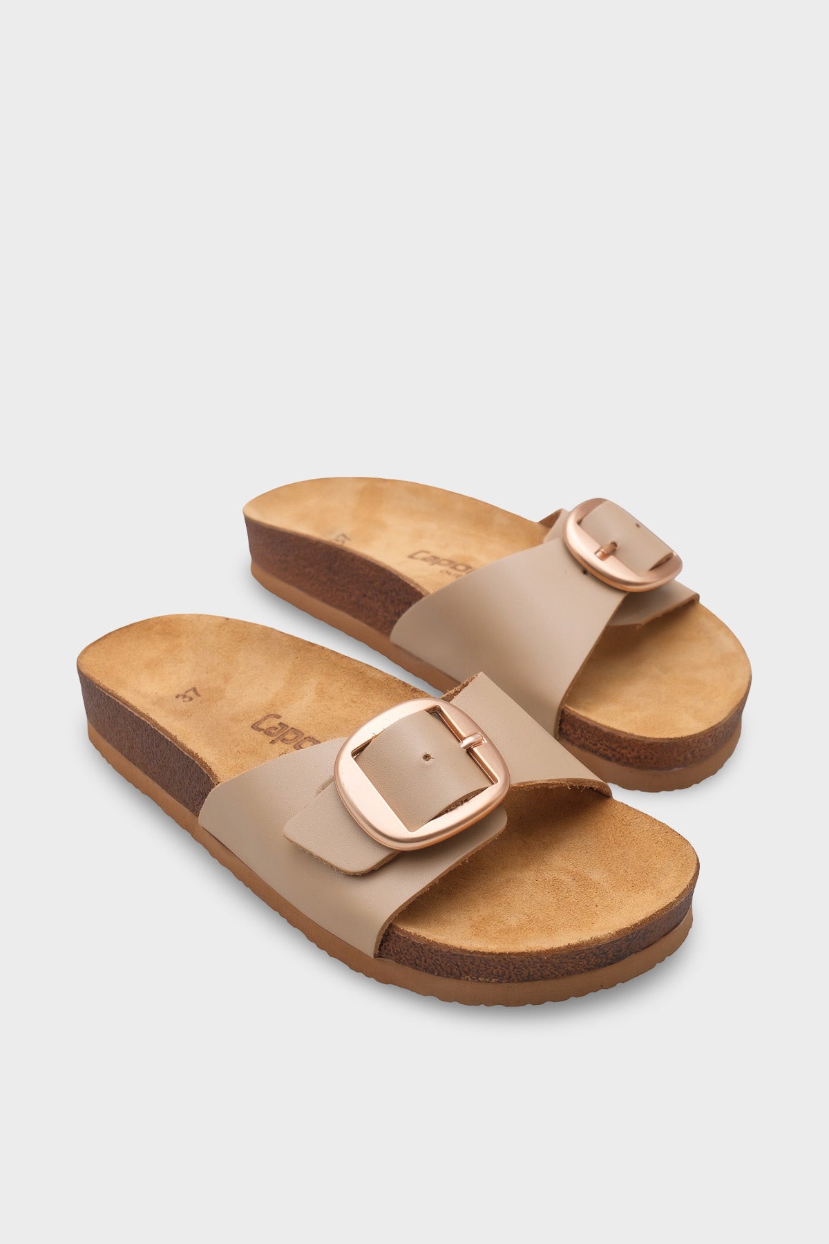 Lee Büyük Tokalı Anatomik Mantar Tabanlı Deri Terlik