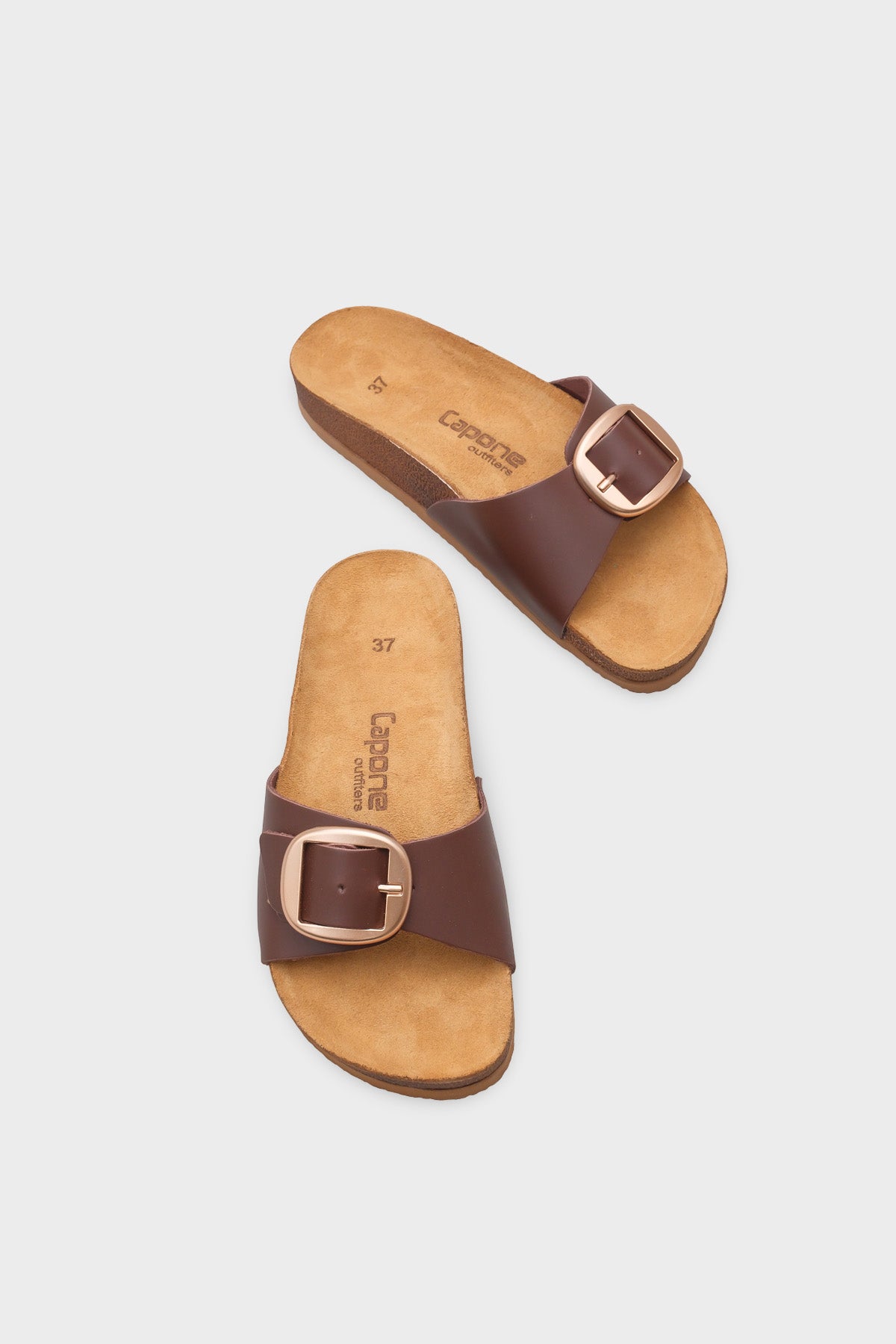 Lee Büyük Tokalı Anatomik Mantar Tabanlı Deri Terlik