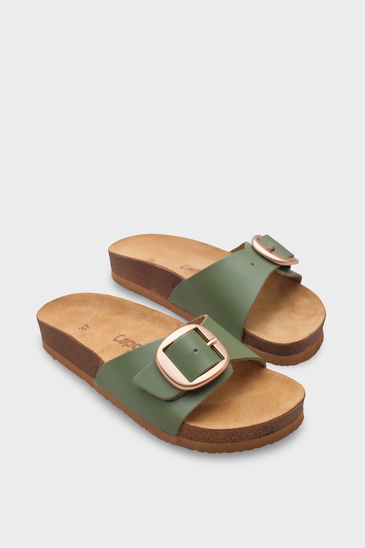 Lee Büyük Tokalı Anatomik Mantar Tabanlı Deri Terlik