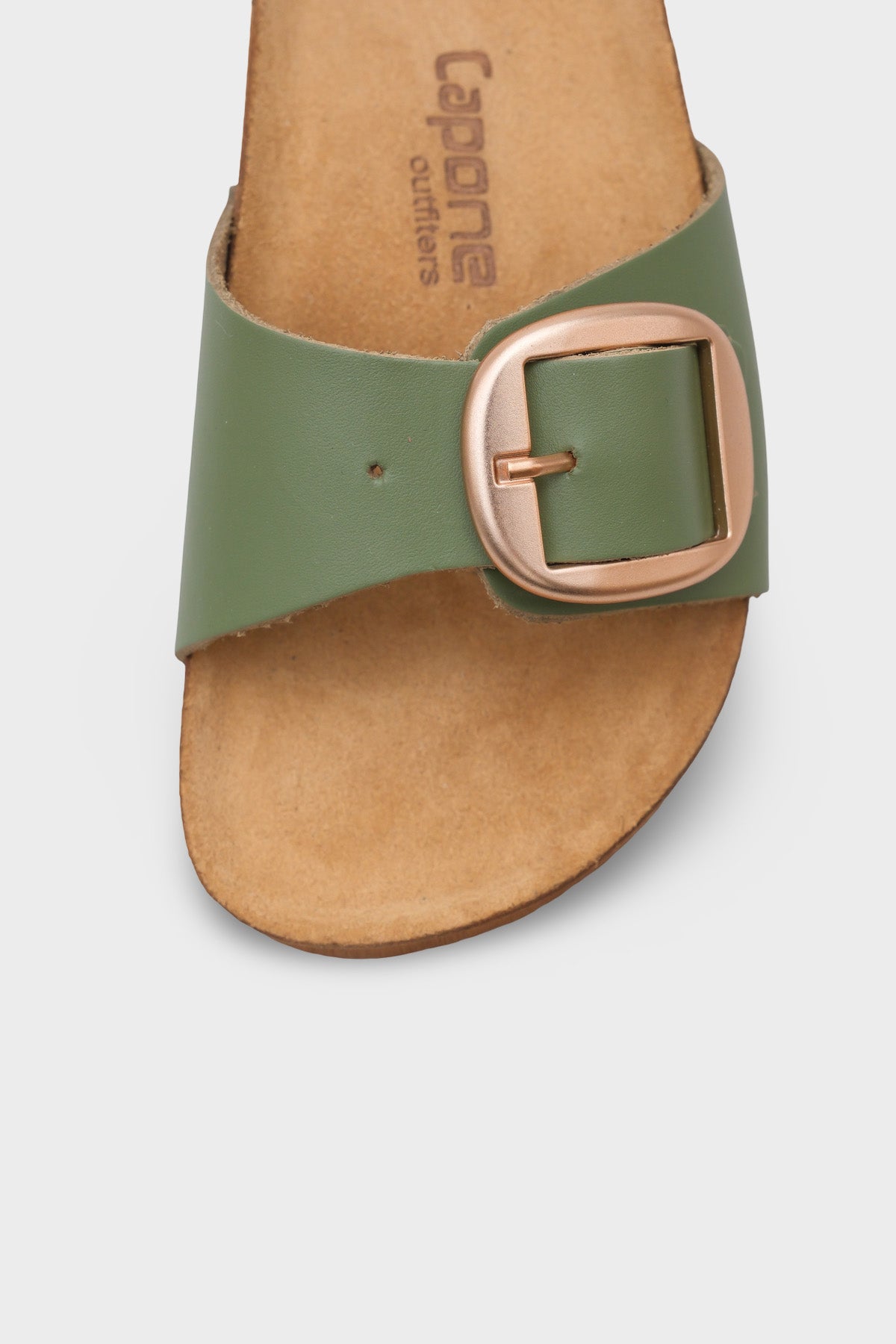 Lee Büyük Tokalı Anatomik Mantar Tabanlı Deri Terlik