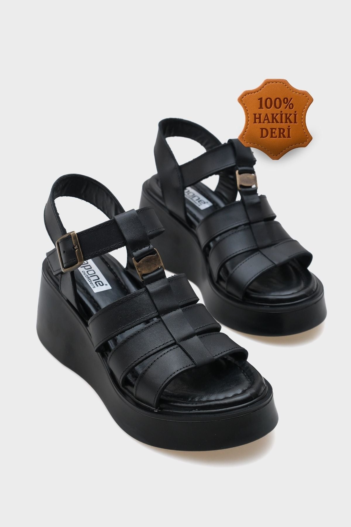 Sofia Dolgu Topuklu Hakiki Deri Bantlı Konfor Kadın Sandalet