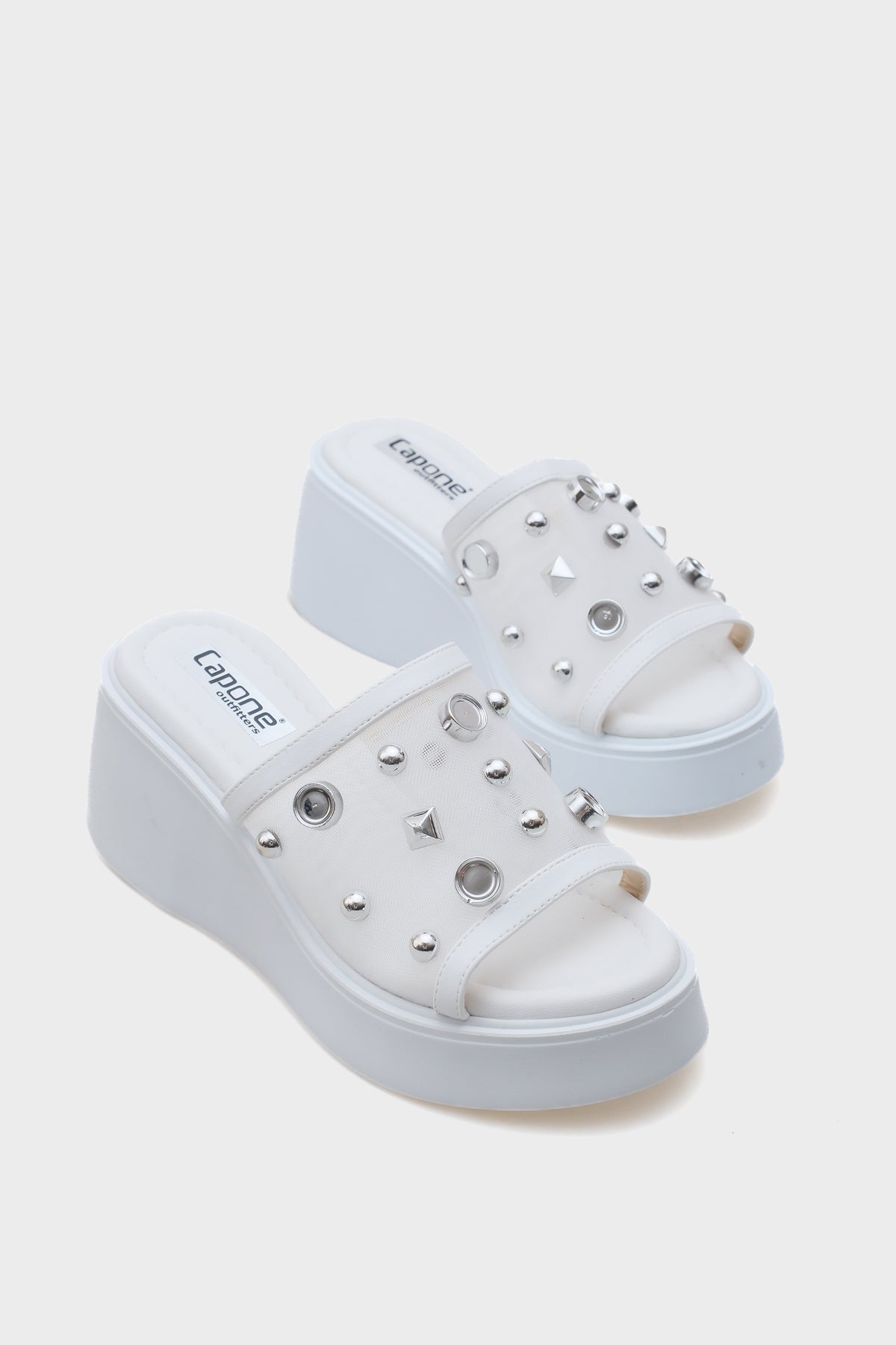 Charlot Dolgu Topuklu Hakiki Deri Taşlı Fileli Konfor Kadın Terlik