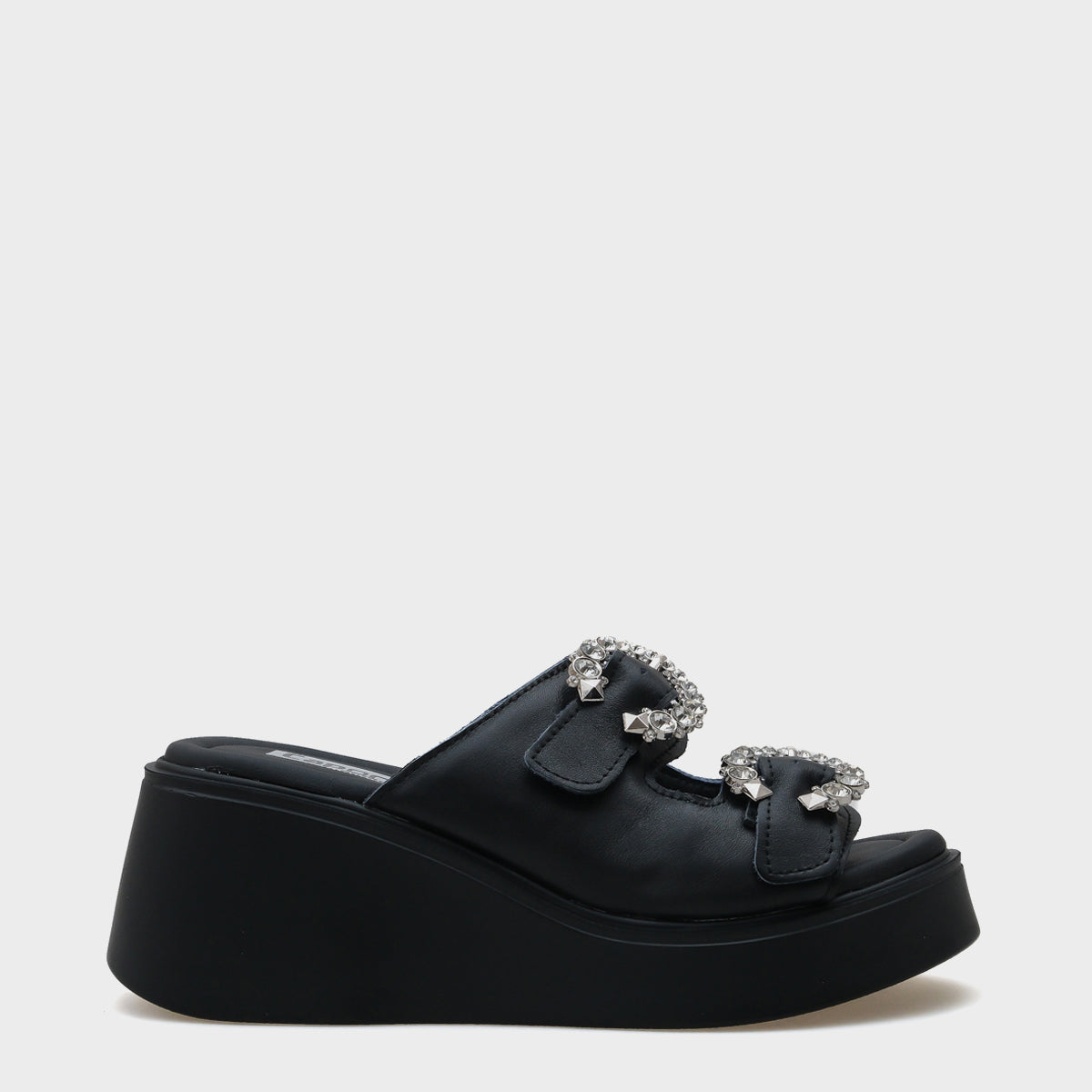 Charm Hakiki Deri Dolgu Topuklu Taşlı Çift Bantlı Konfor Kadın Terlik