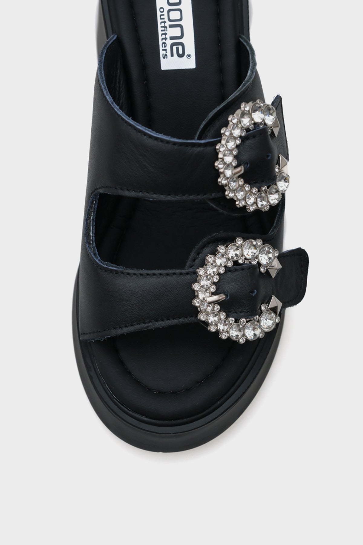 Charm Hakiki Deri Dolgu Topuklu Taşlı Çift Bantlı Konfor Kadın Terlik