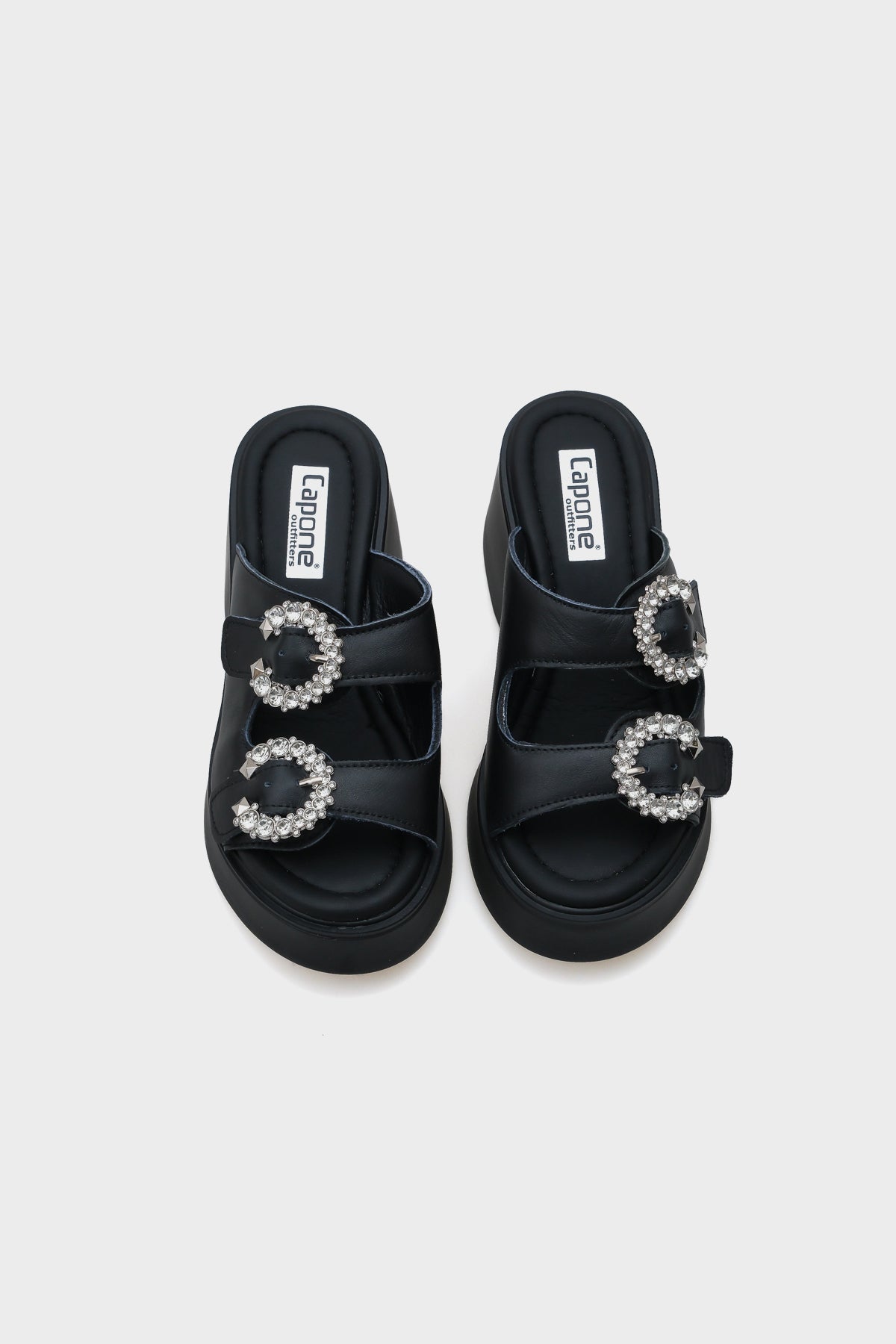 Charm Hakiki Deri Dolgu Topuklu Taşlı Çift Bantlı Konfor Kadın Terlik