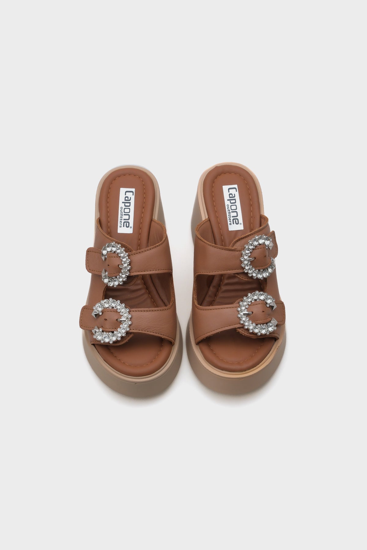 Charm Hakiki Deri Dolgu Topuklu Taşlı Çift Bantlı Konfor Kadın Terlik