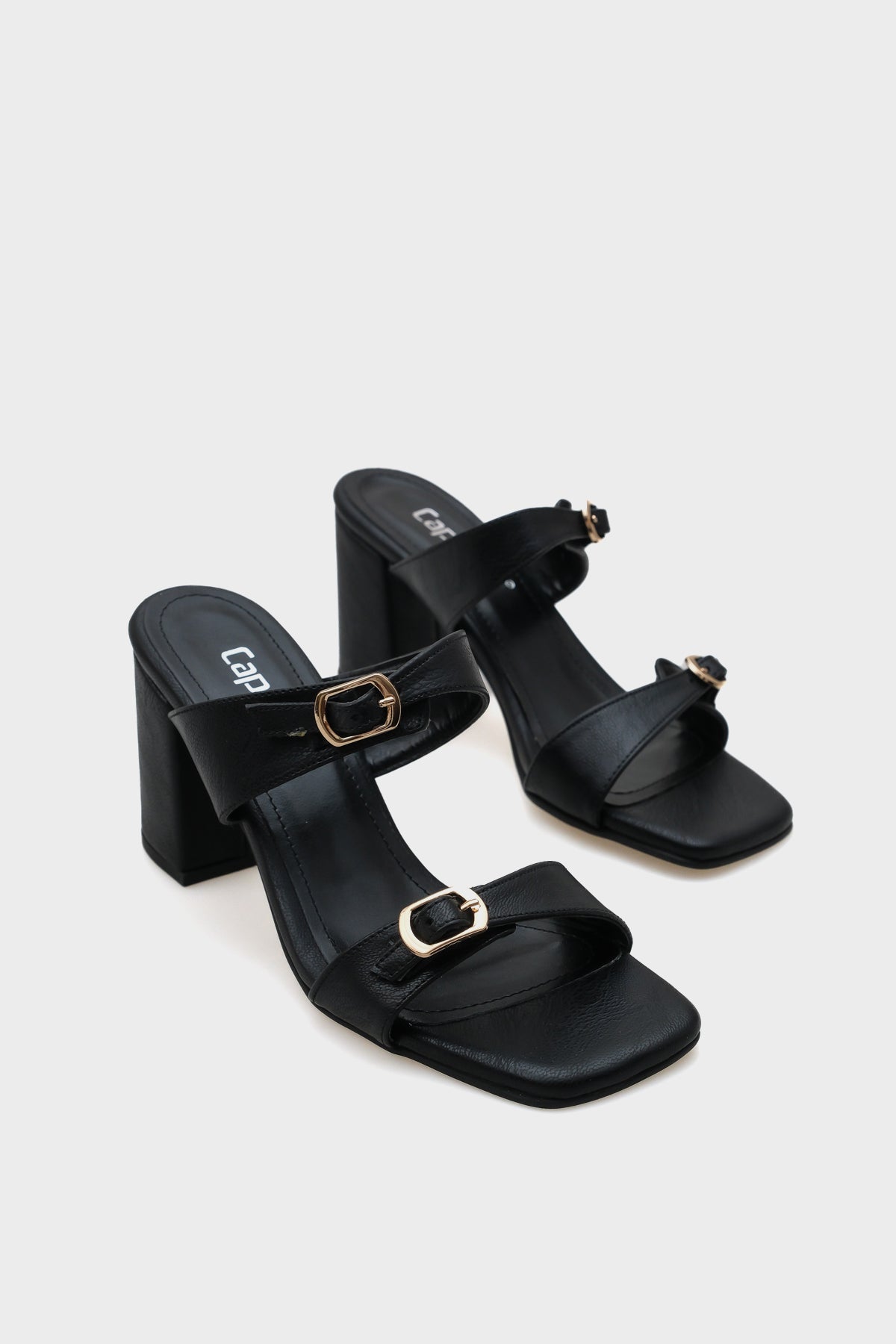 Lenora Küt Burunlu Orta Topuklu Çift Bantlı Kadın Terlik