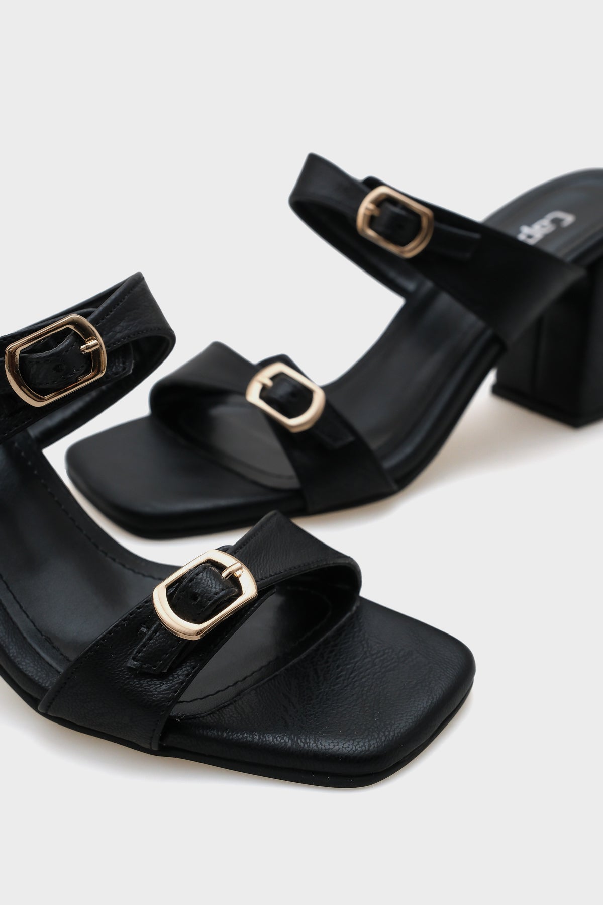 Lenora Küt Burunlu Orta Topuklu Çift Bantlı Kadın Terlik