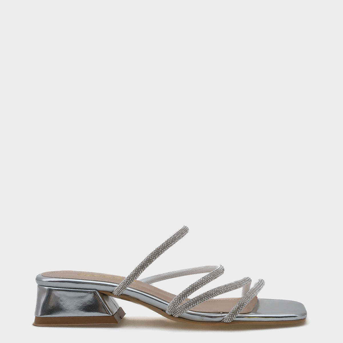 Lindsy Küt Burunlu Taşlı Bantlı Kısa Topuklu Ayna Kumaş Kadın Terlik