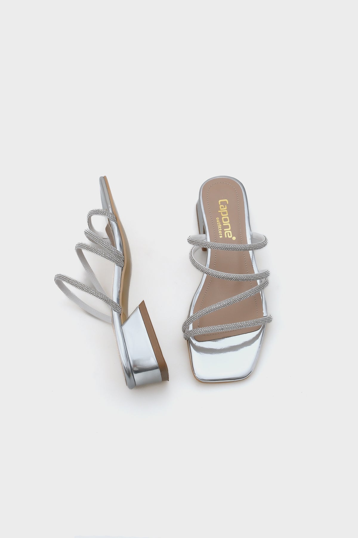 Lindsy Küt Burunlu Taşlı Bantlı Kısa Topuklu Ayna Kumaş Kadın Terlik