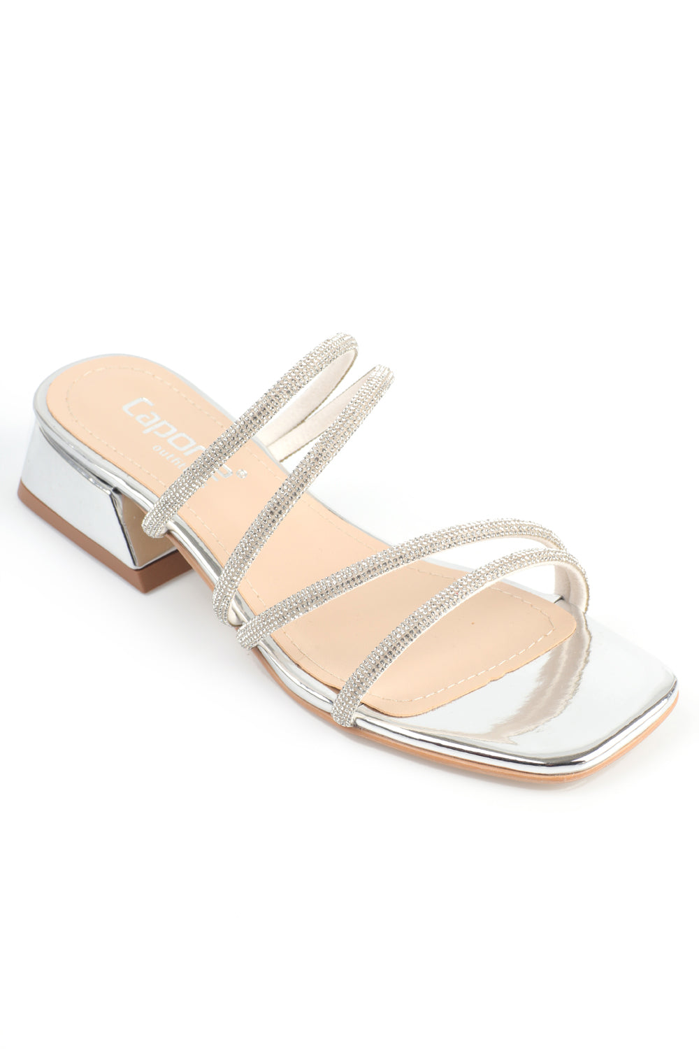 Lindsy Küt Burunlu Taşlı Bantlı Kısa Topuklu Ayna Kumaş Kadın Terlik