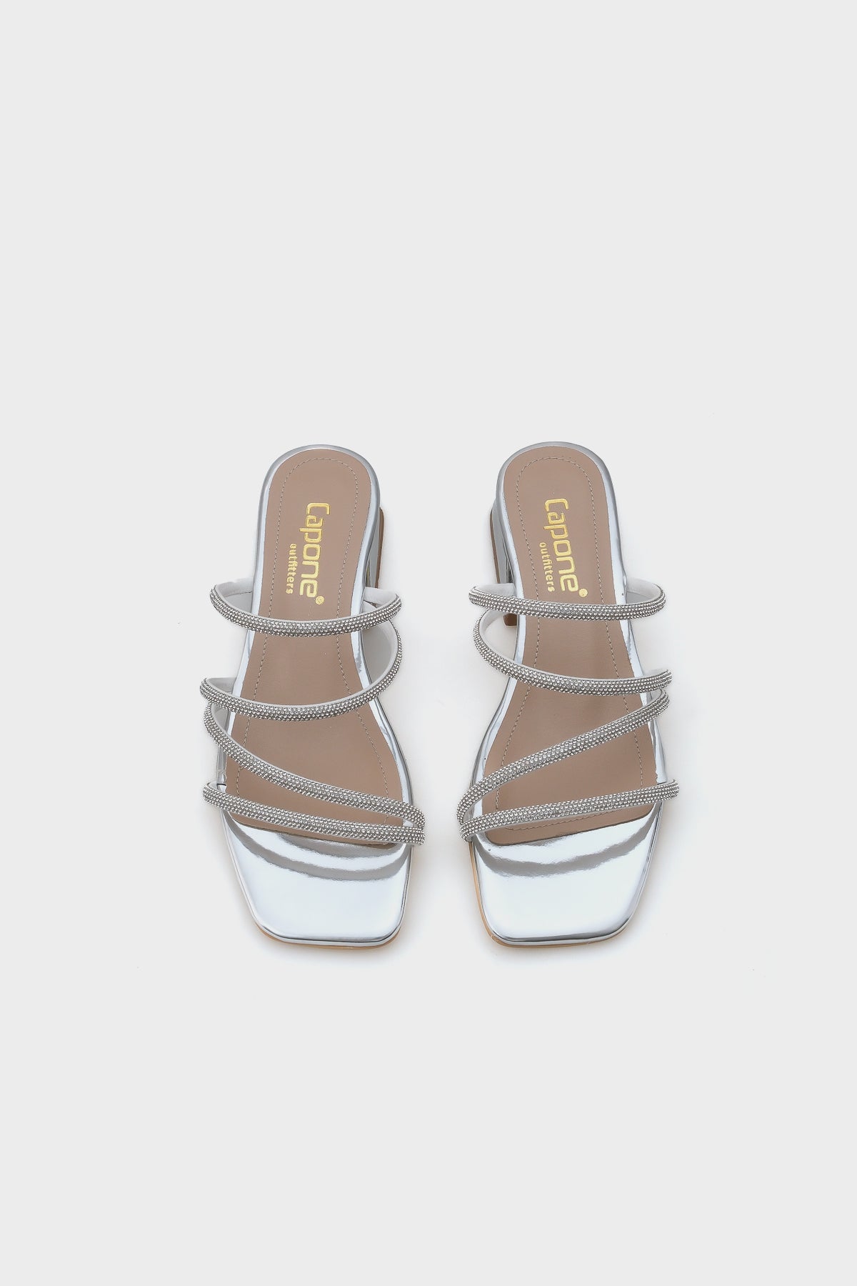 Lindsy Küt Burunlu Taşlı Bantlı Kısa Topuklu Ayna Kumaş Kadın Terlik