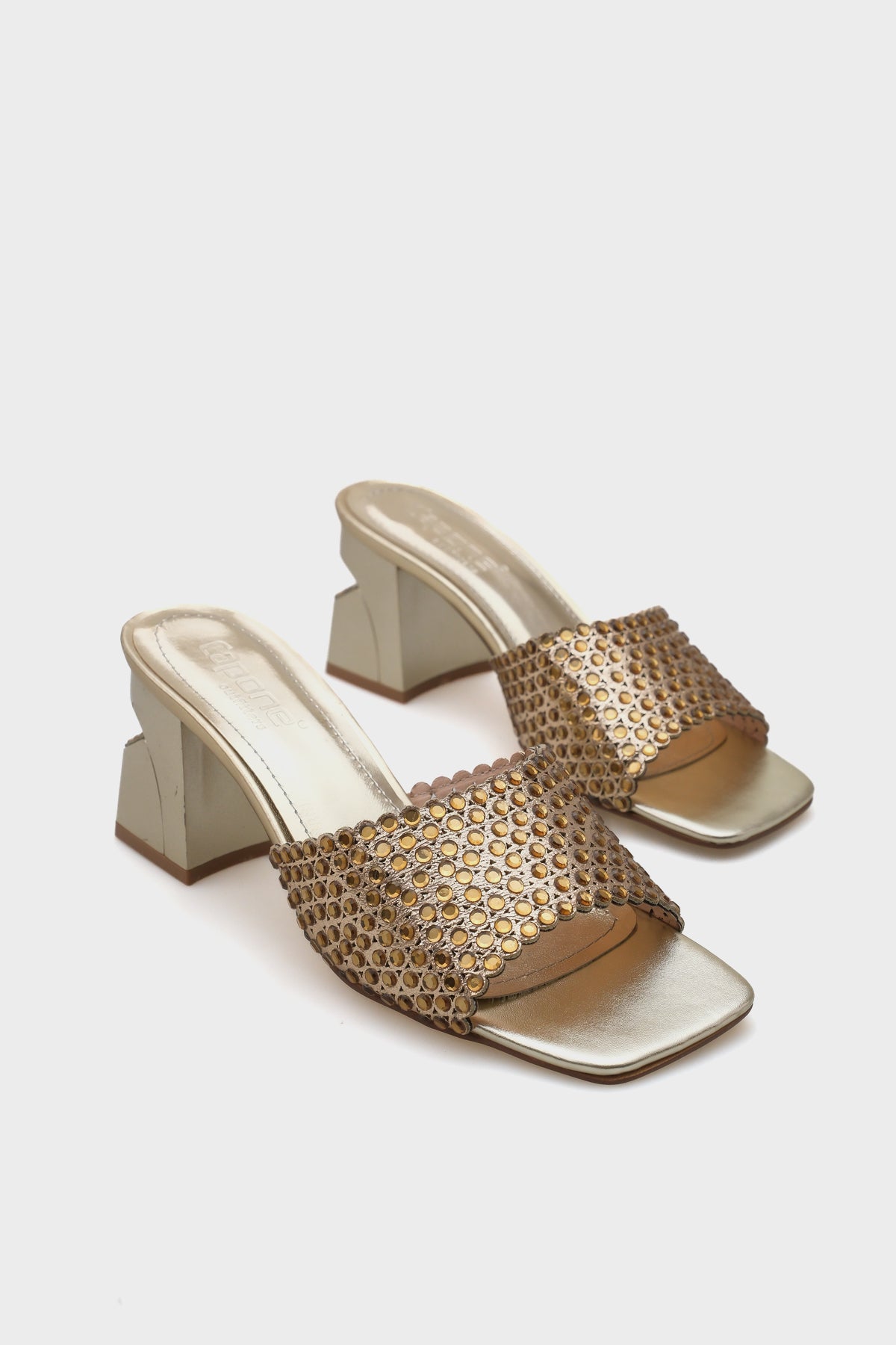 Lora Orta Topuklu Küt Burunlu Taşlı Kadın Terlik