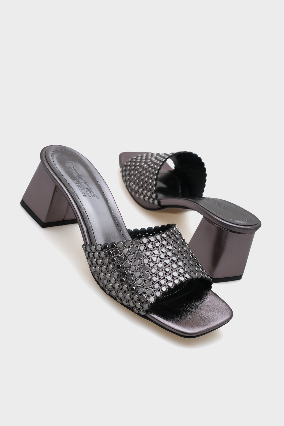 Lora Orta Topuklu Küt Burunlu Taşlı Kadın Terlik