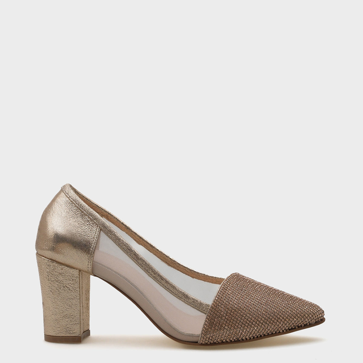 Nora Sivri Burunlu Fileli Taşlı Orta Topuk Kadın Ayakkabı