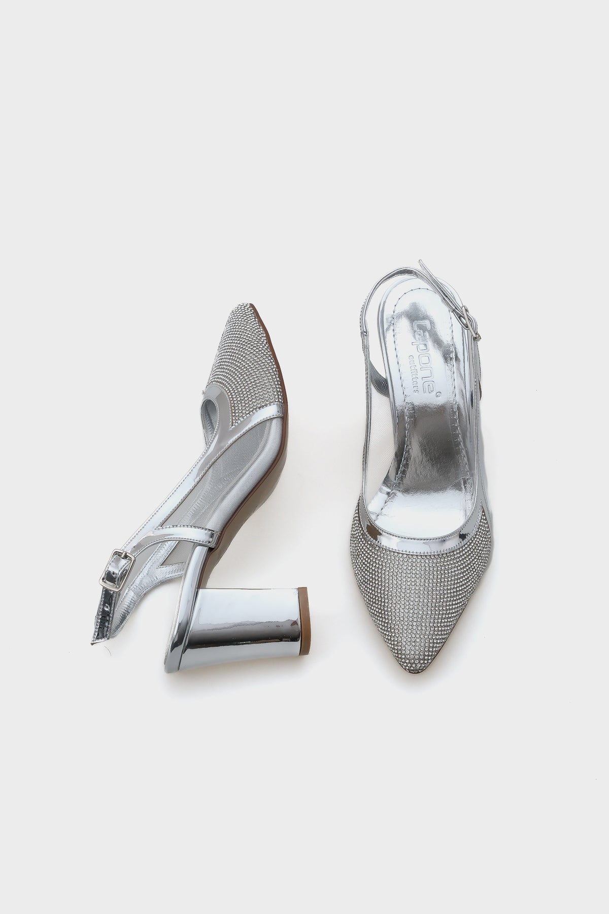 Ola 750 Kadın Topuklu Taşlı Fileli Arkası Açık Ayakkabı