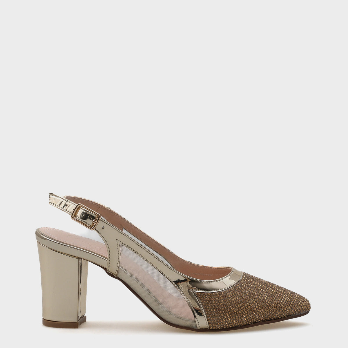 Ola 750 Kadın Topuklu Taşlı Fileli Arkası Açık Ayakkabı