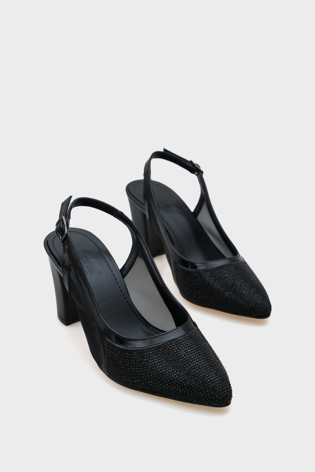 Ola 750 Kadın Topuklu Taşlı Fileli Arkası Açık Ayakkabı