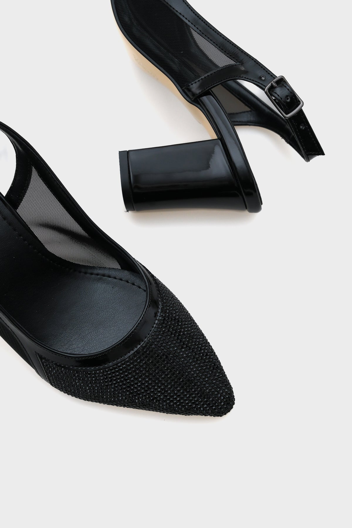 Ola 750 Kadın Topuklu Taşlı Fileli Arkası Açık Ayakkabı