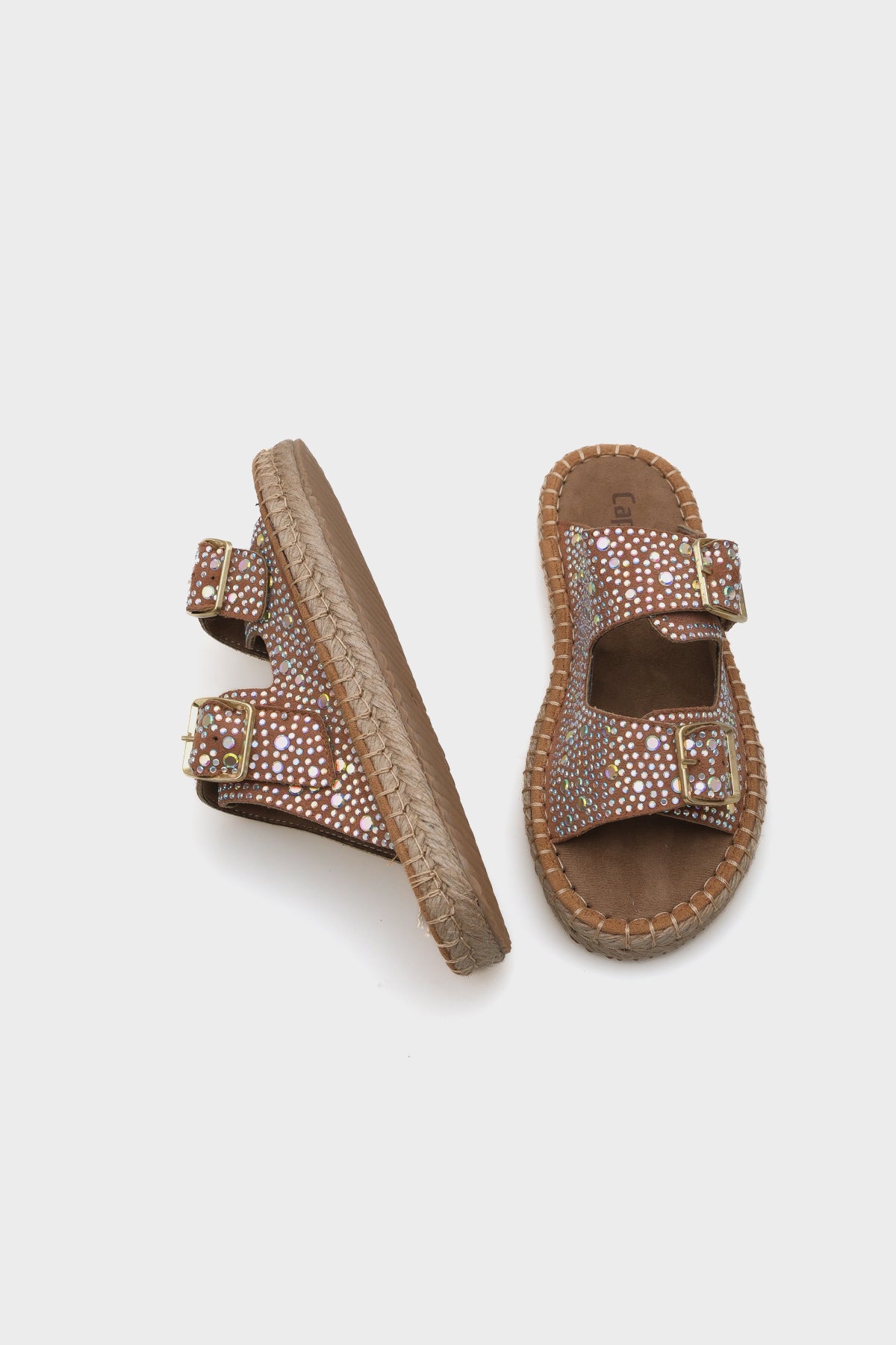 Caitlin Çift Bantlı Taşlı Kadın Espadril Terlik