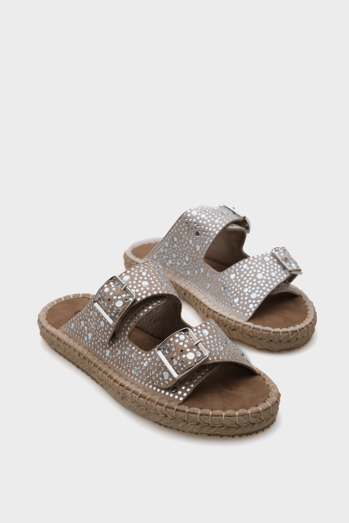 Caitlin Çift Bantlı Taşlı Kadın Espadril Terlik