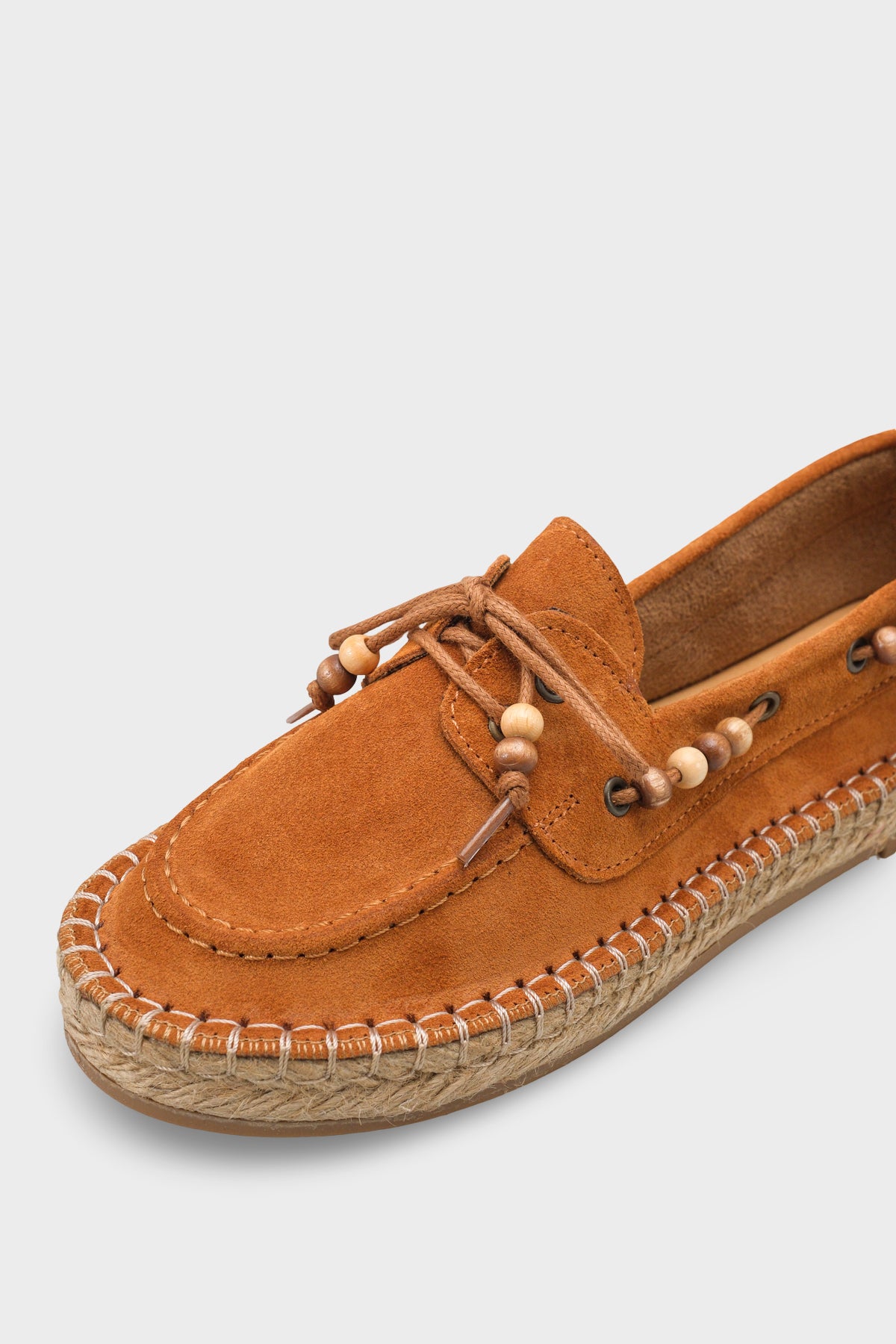 Kriste Hakiki Deri Süet Espadril Tabanlı Boncuklu Kadın Loafer Ayakkabı