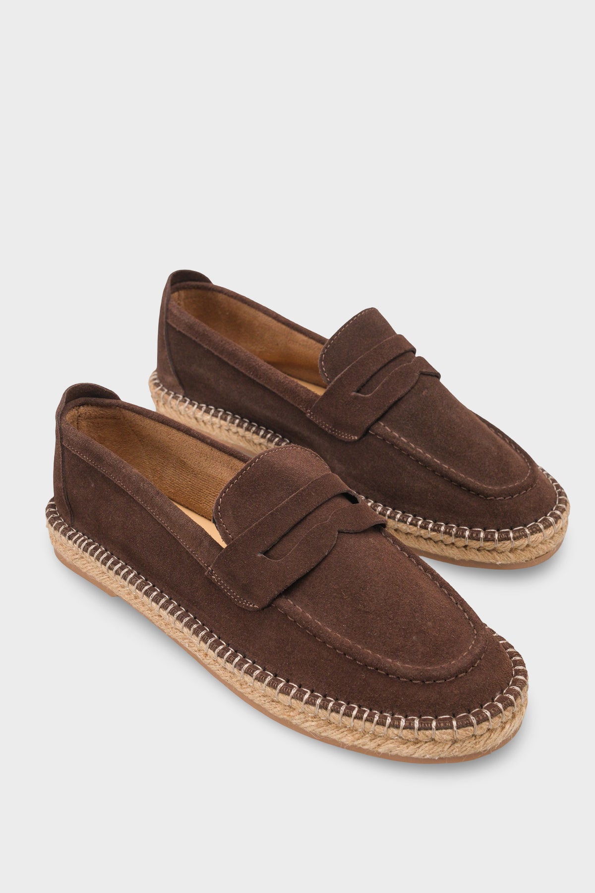 Boris Hakiki Deri Süet Espadril Tabanlı Erkek Loafer Ayakkabı