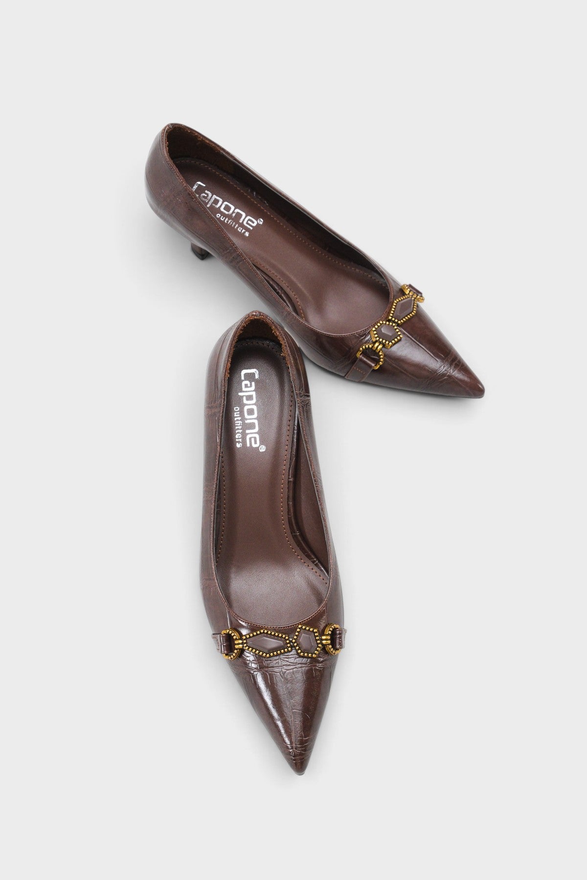 Sivri Burunlu Tokalı Kroko Orta Topuklu Kadın Ayakkabı