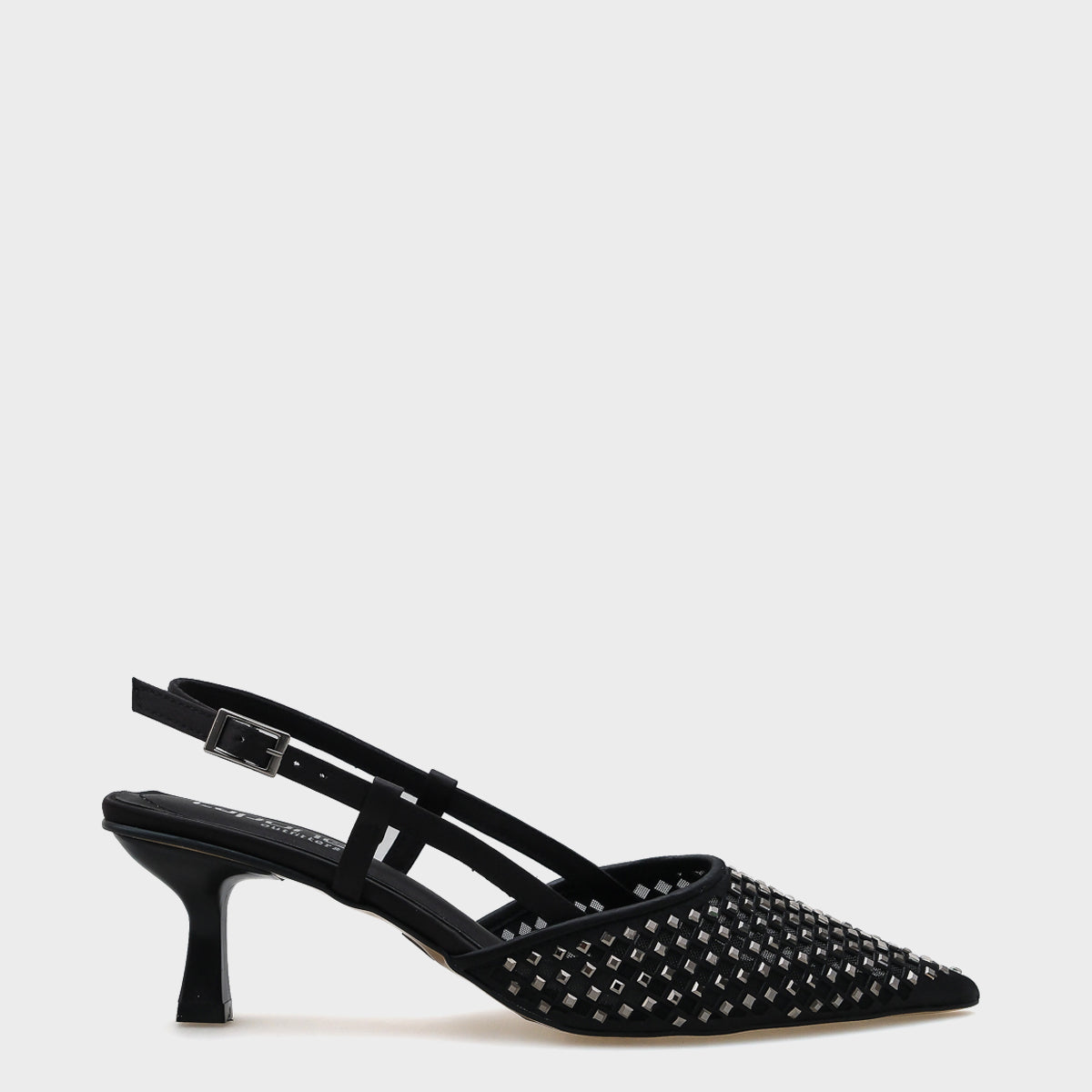 Olga Saten Taşlı Orta Topuklu Sivri Burunlu Arkası Açık Kadın Ayakkabı