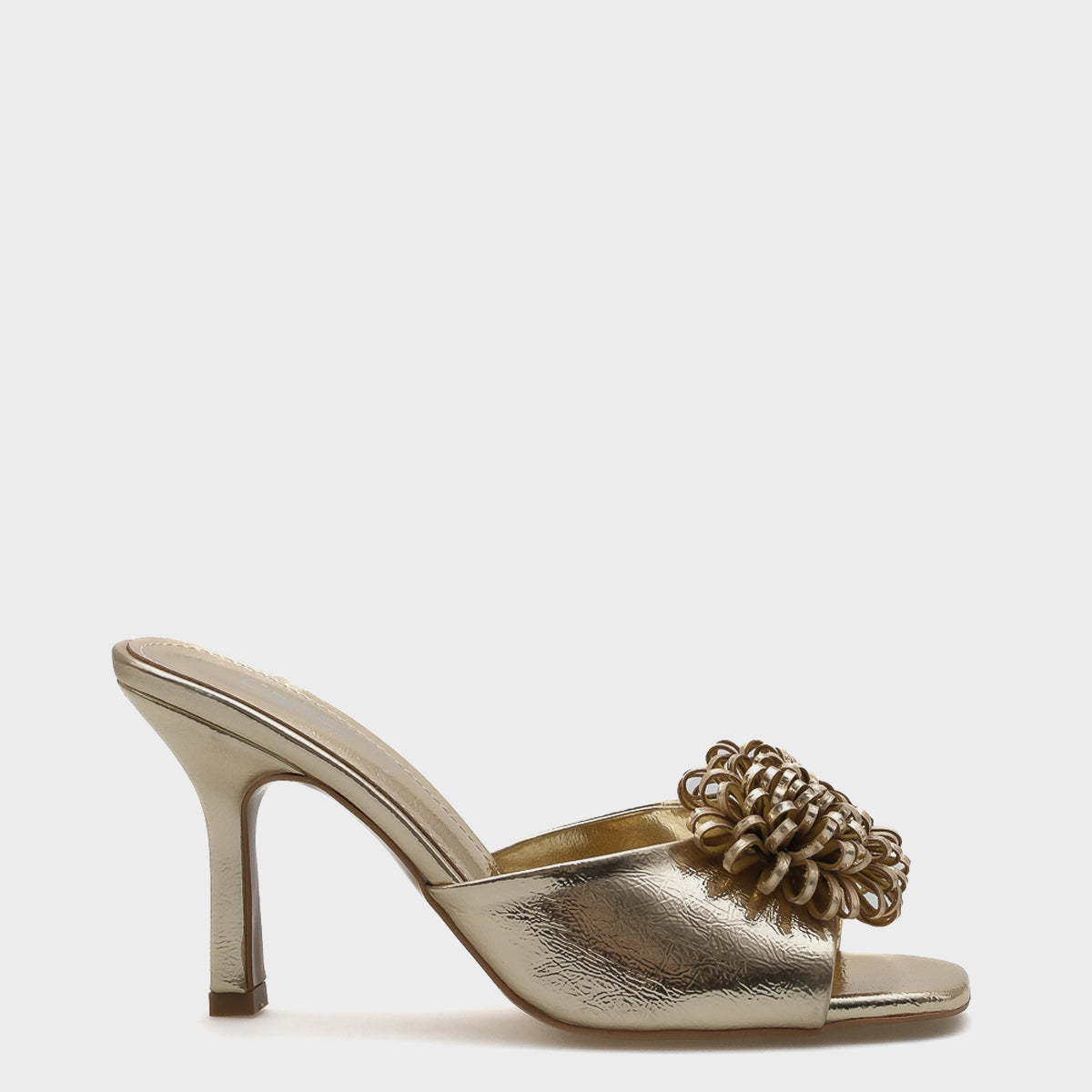 Lory Orta Topuklu Çiçekli Metalik Kadın Terlik