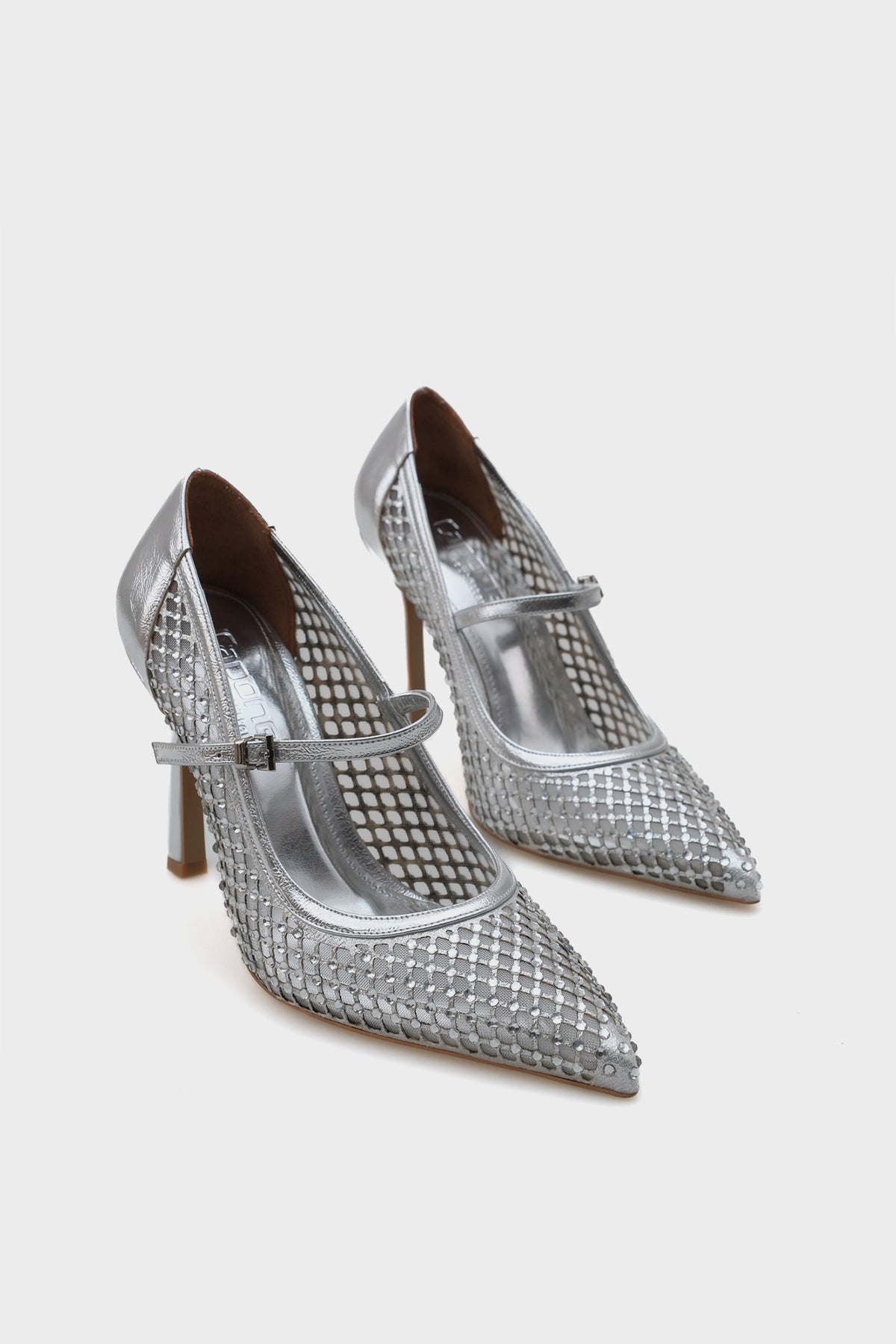 Topuklu Taşlı Fileli Metalik Kadın Stiletto