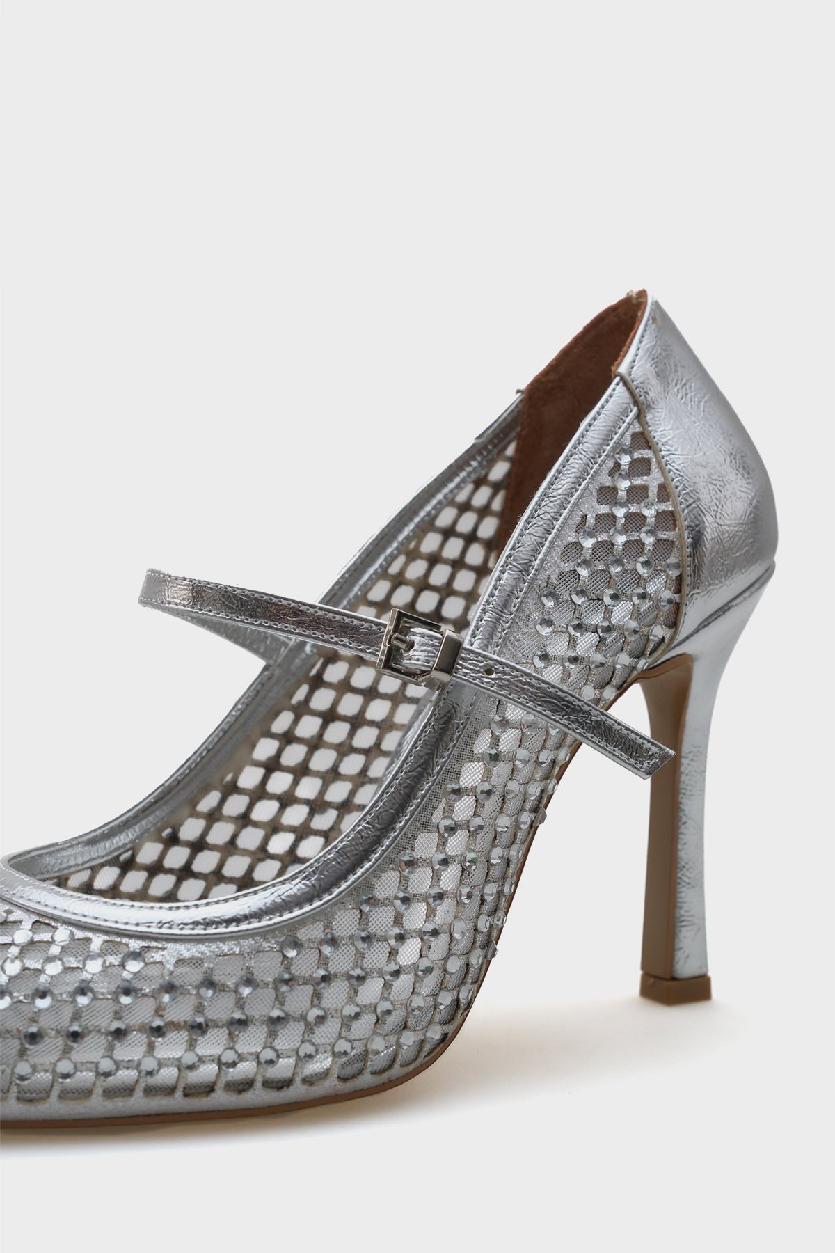 Topuklu Taşlı Fileli Metalik Kadın Stiletto