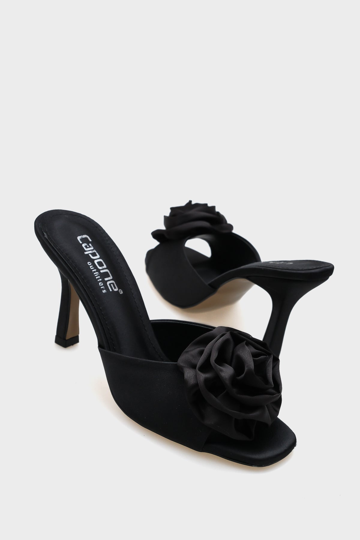 Lou Orta Topuklu Çiçekli Saten Kadın Terlik