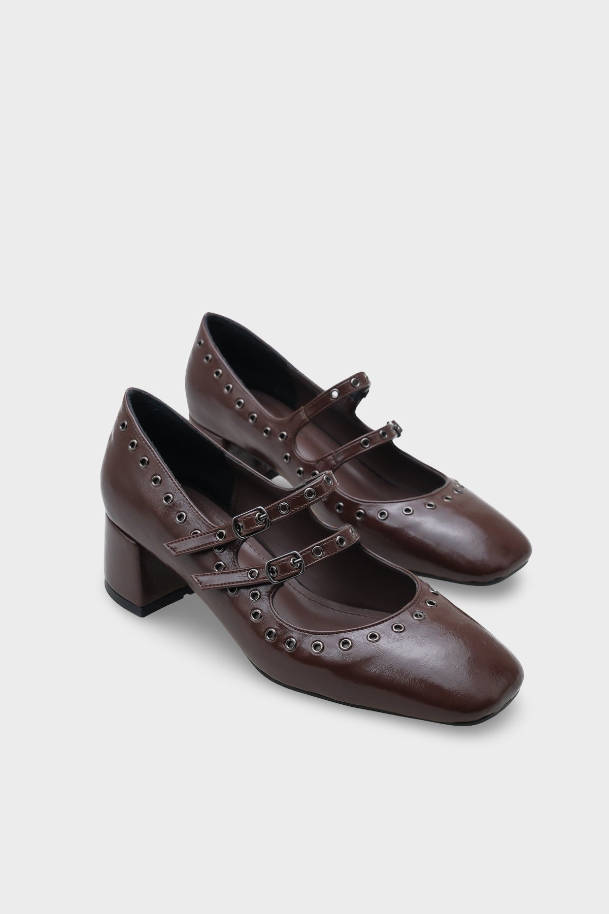 Sharona Orta Topuklu Bantlı Zımbalı Mary Jane Kadın Ayakkabı